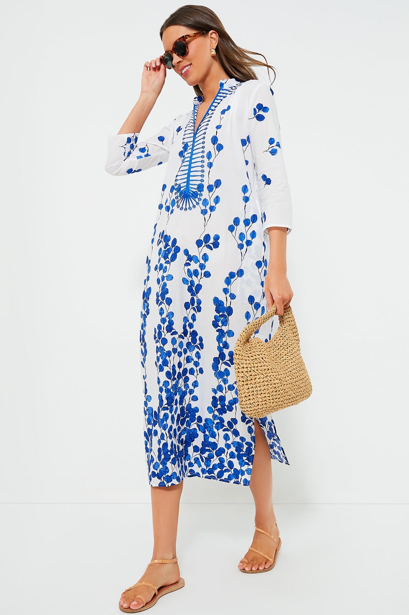 Exclusive Leaf Blue Clorinda Long Kaftan