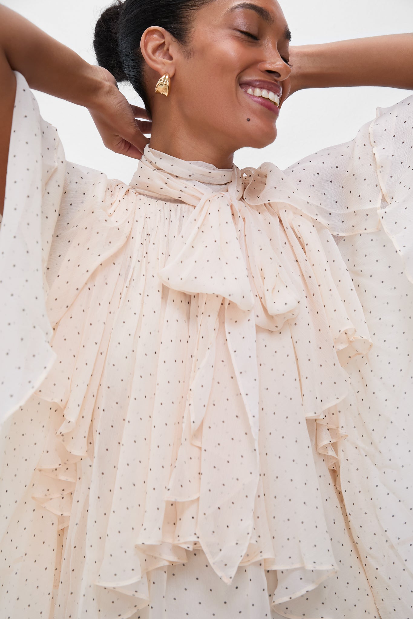 Cream Dot Hypnotic Cascading Blouse