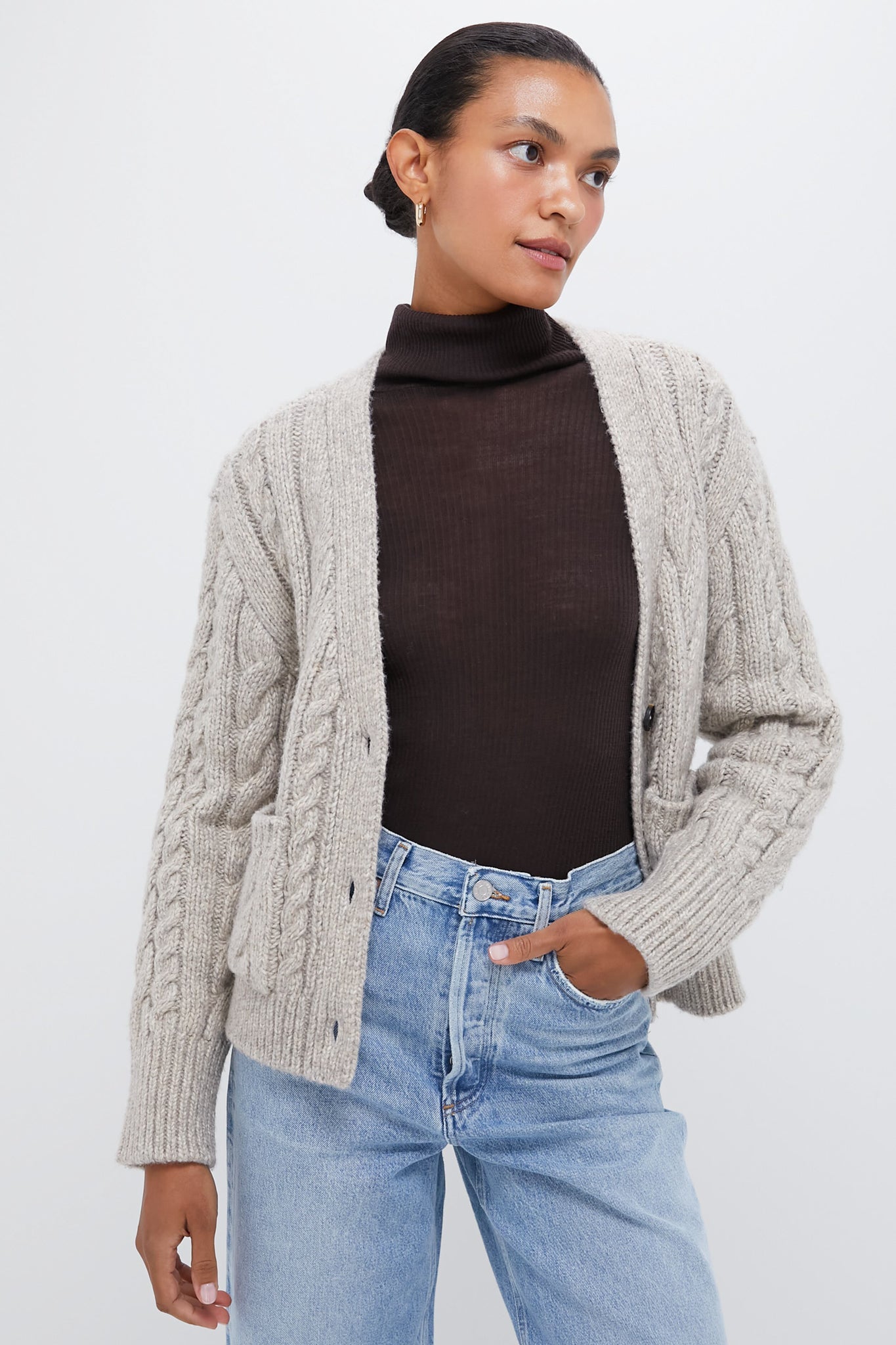 Gray Cable Knit Cropped Arthur Cardigan
