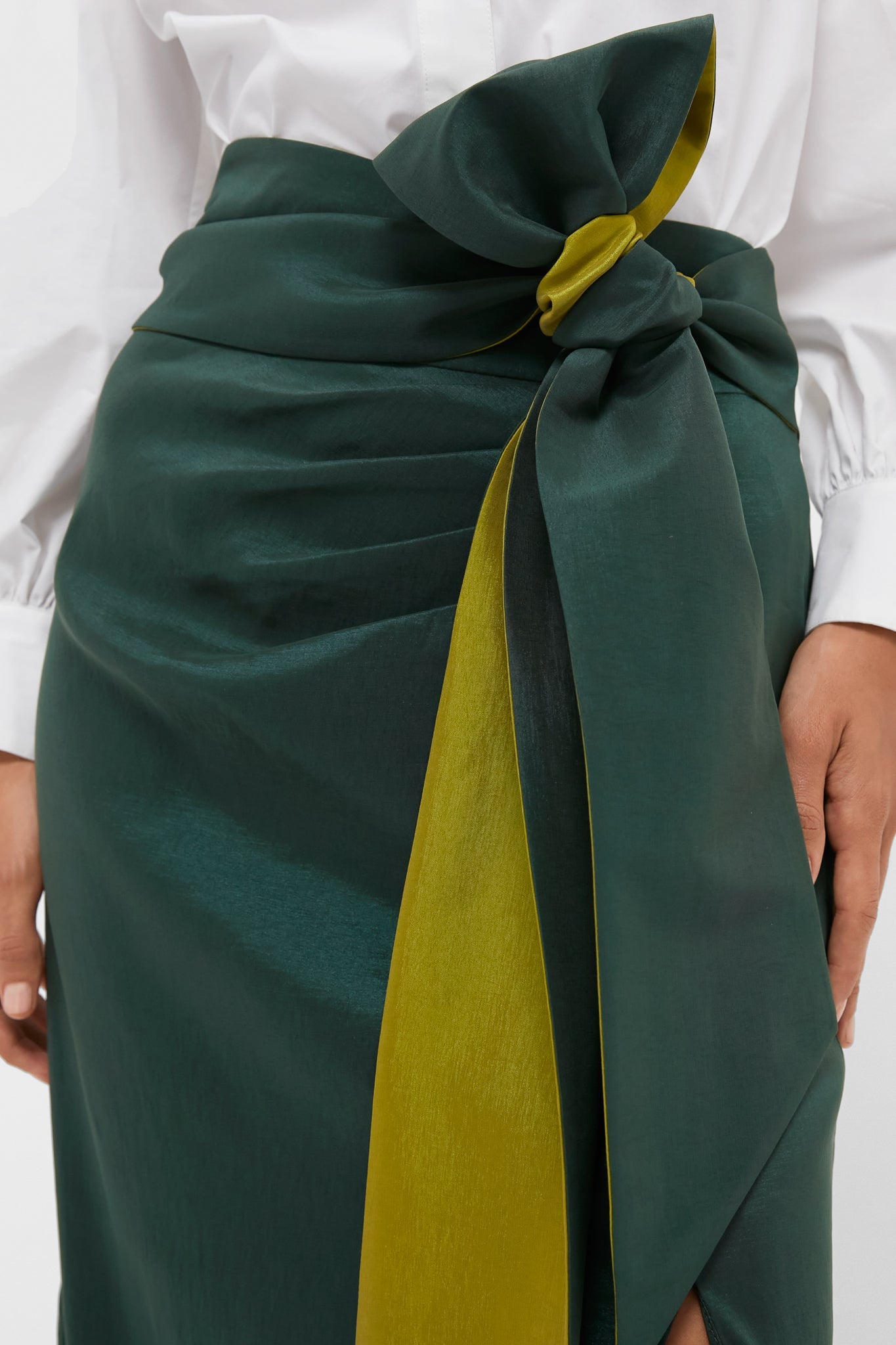 Forest Green Taffeta Angelise Tie Skirt