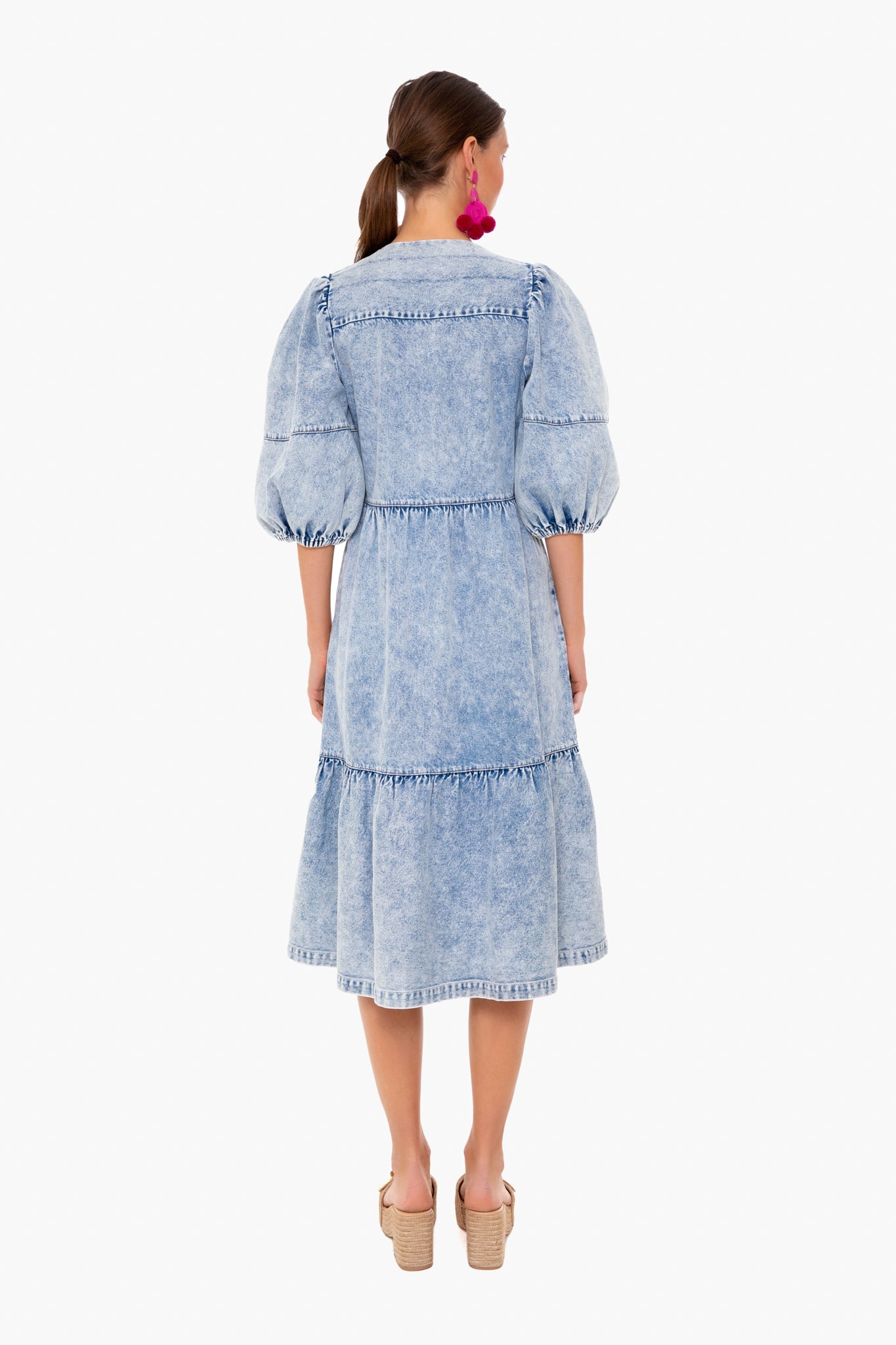 Blue Dax Acid Wash Denim Puff Sleeve Dress