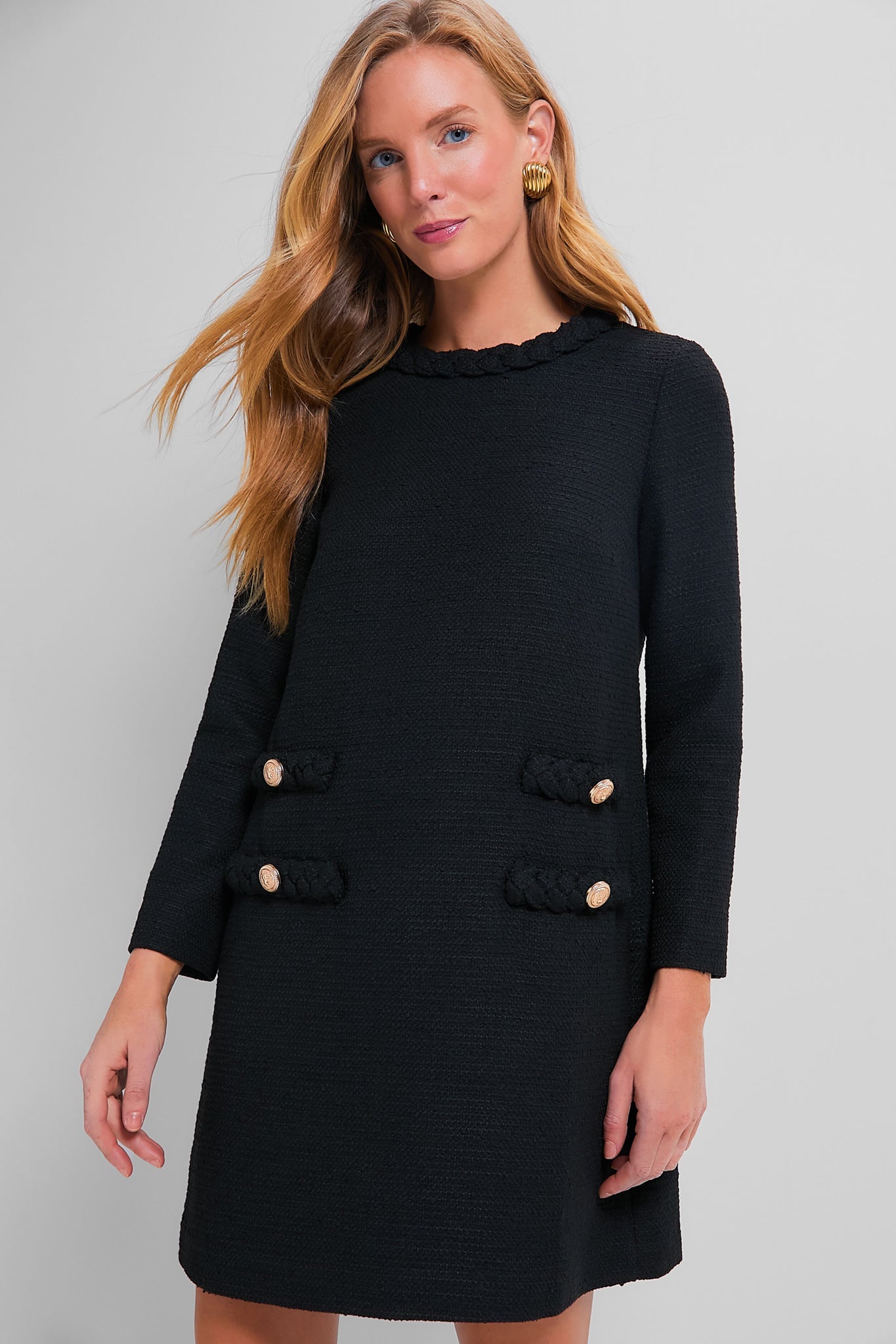 Black Tweed Long Sleeve Jackie Dress