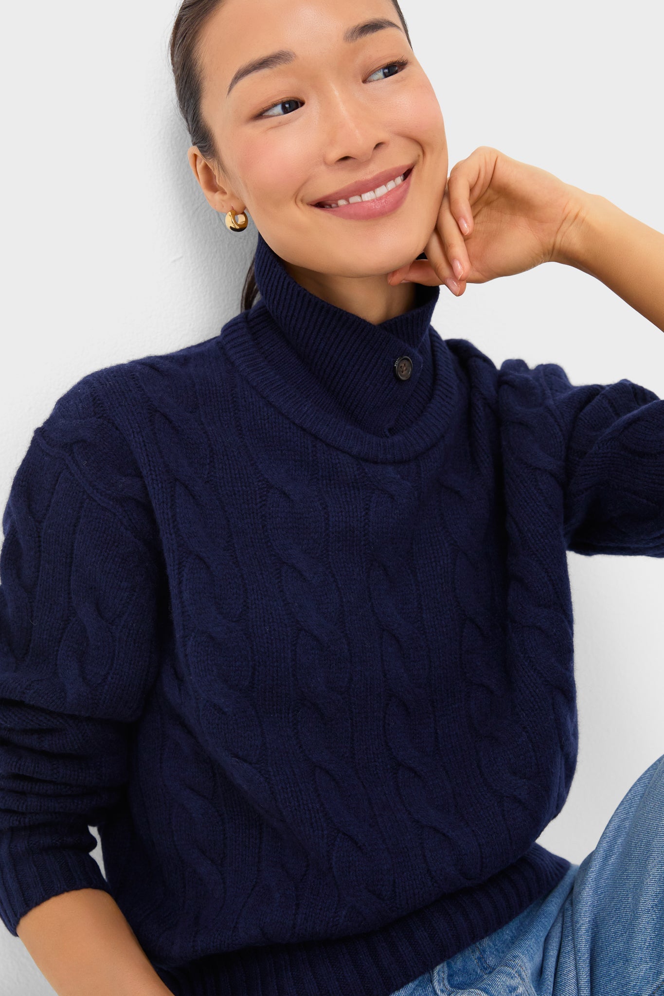 Hunter Navy Long Sleeve Collared Pullover Sweater