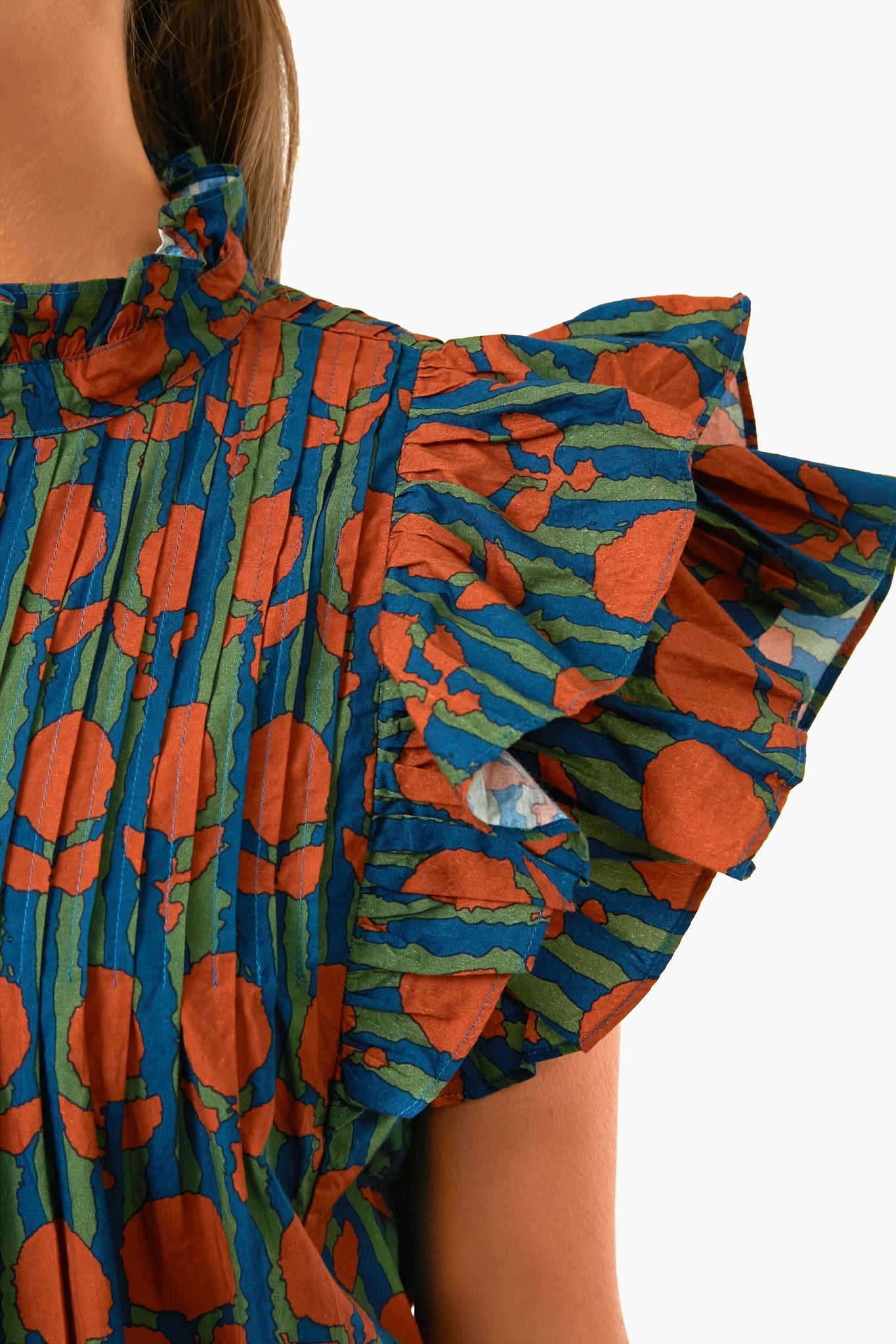 Cognac Istanbul Pintuck Ruffle Top