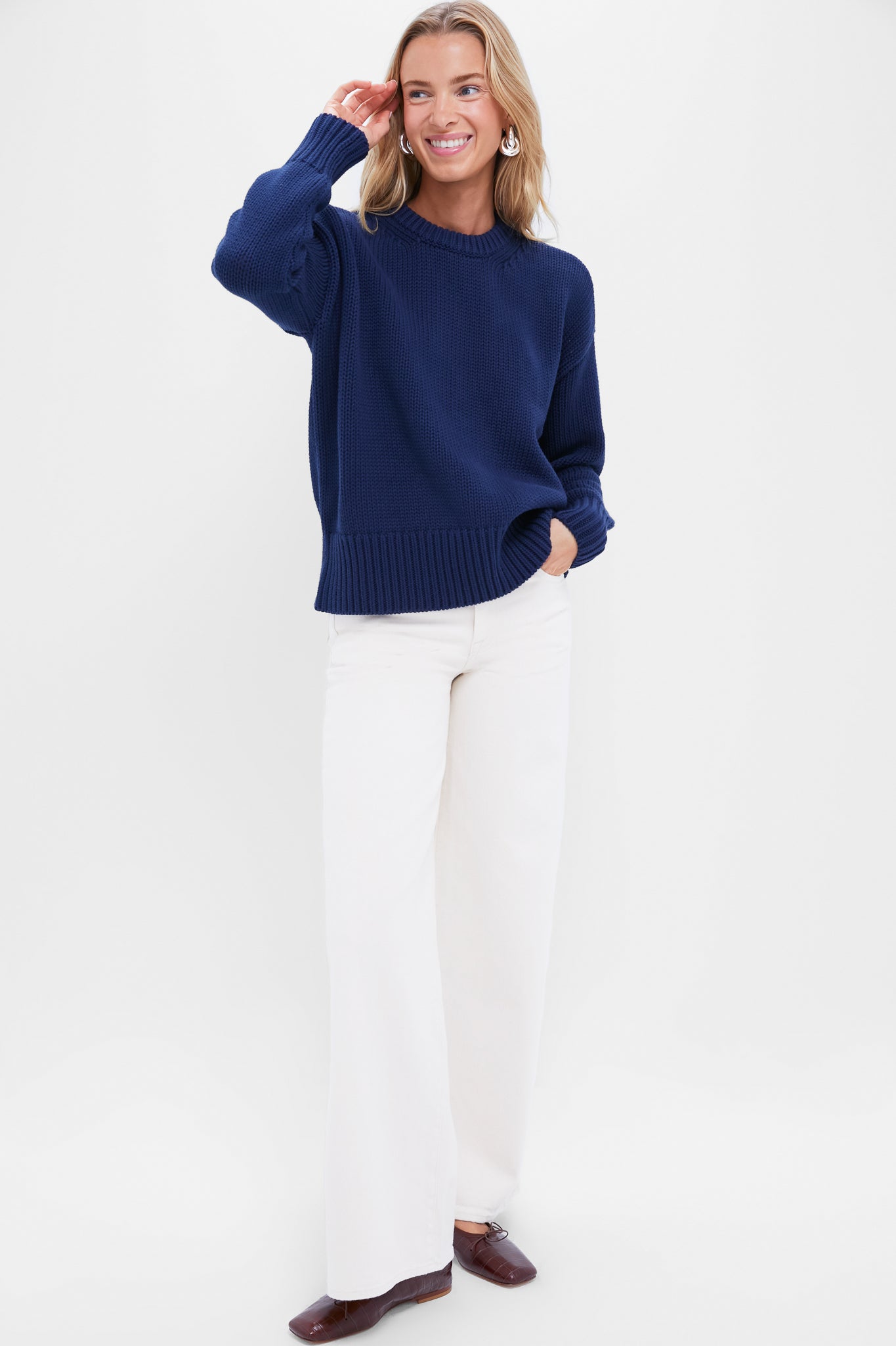 Navy Cotton Cliff Crewneck Sweater