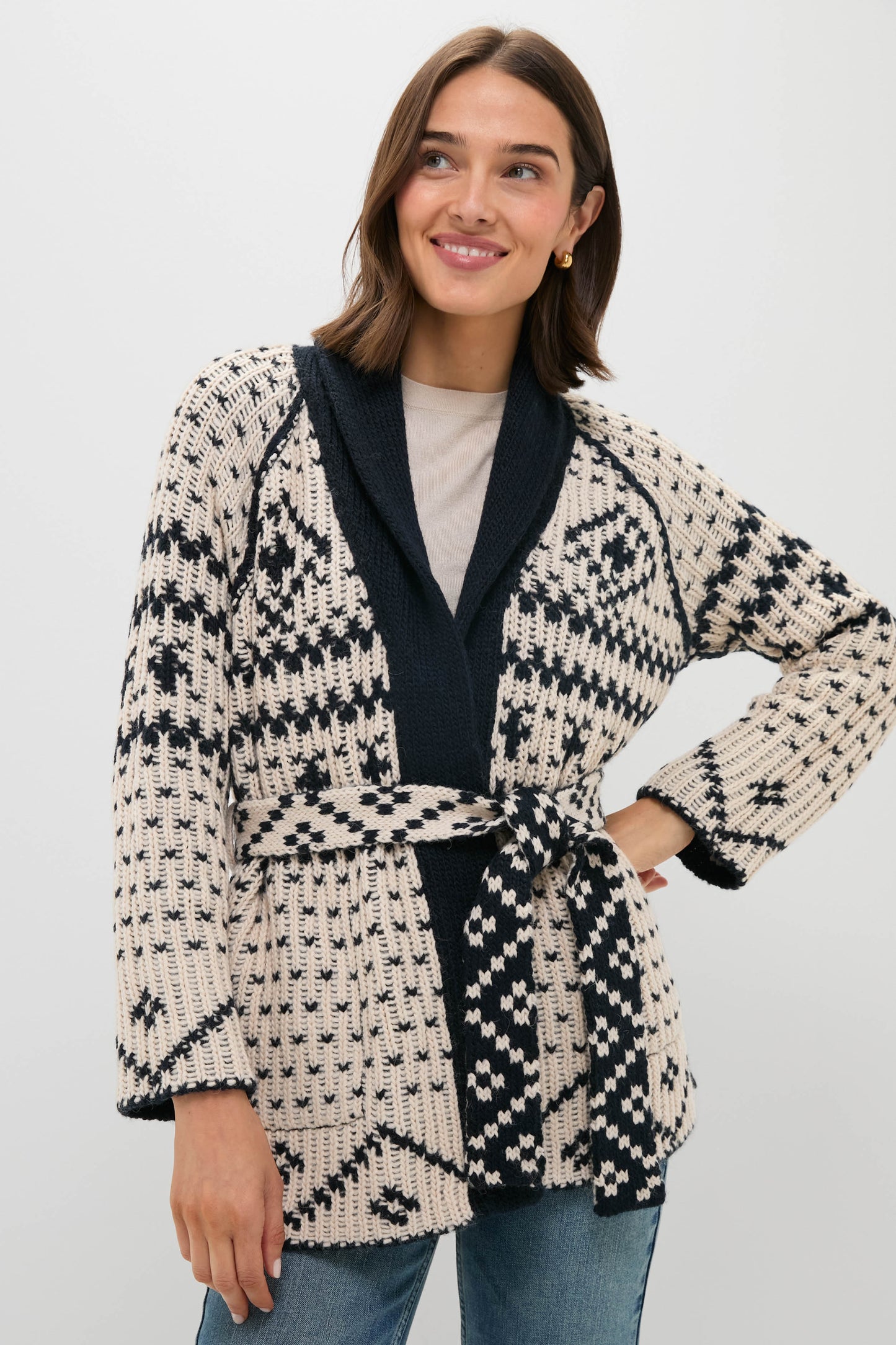 Navy and Cream Reversible Shepherd Cardigan