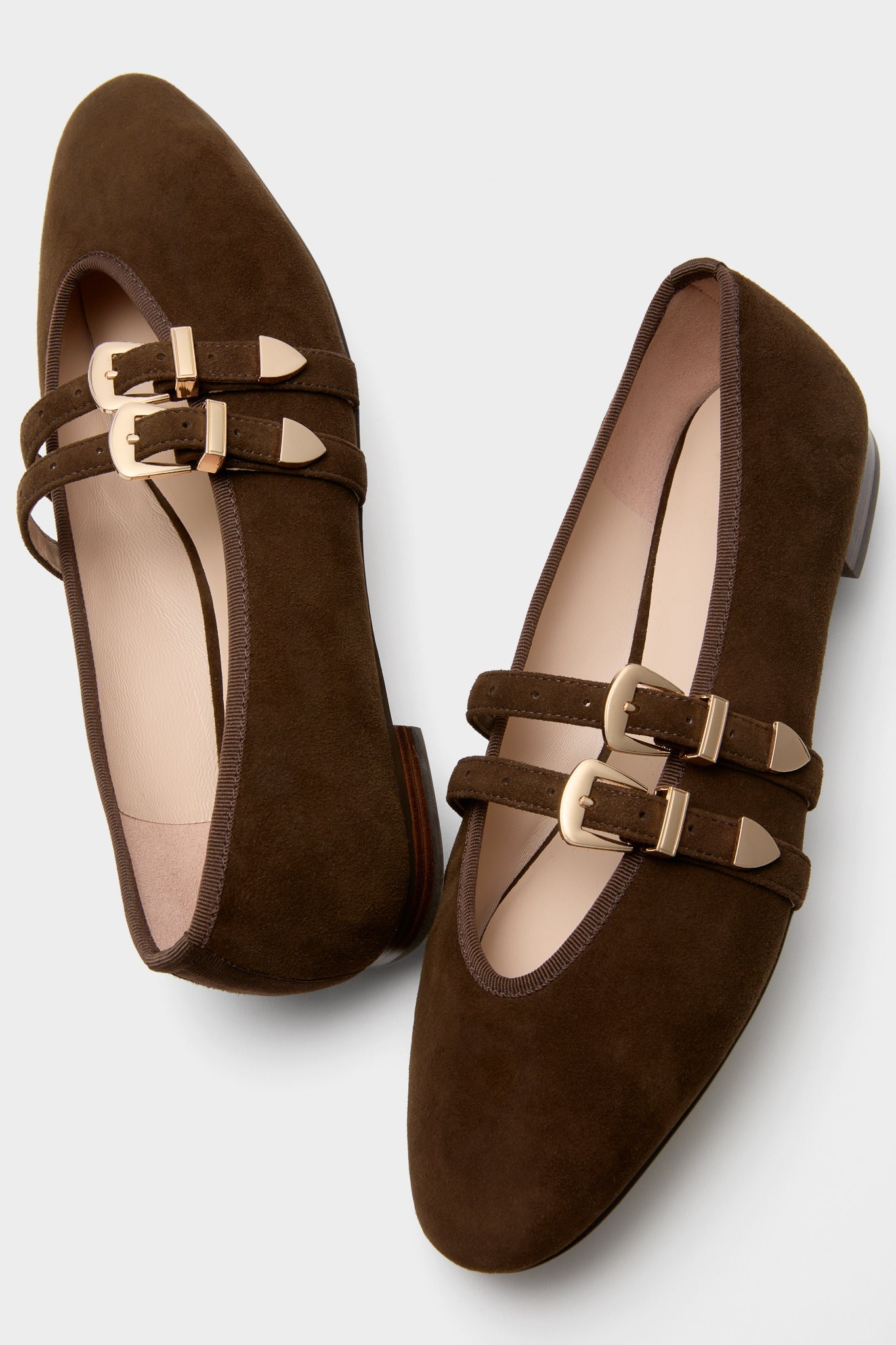 Chocolate Suede Buckle Nina Flats