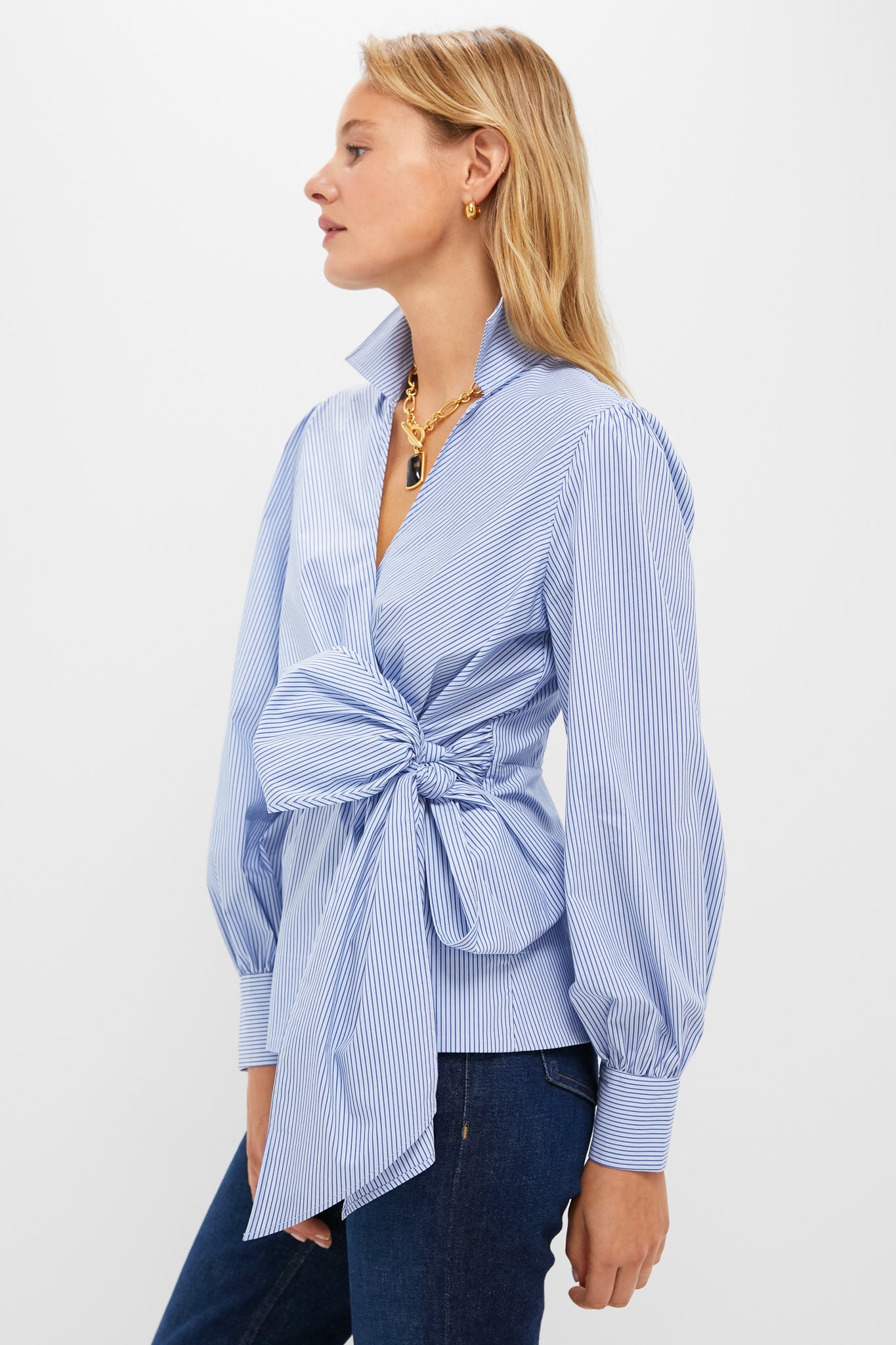 Continental Stripe Tie Front Bow Bea Blouse