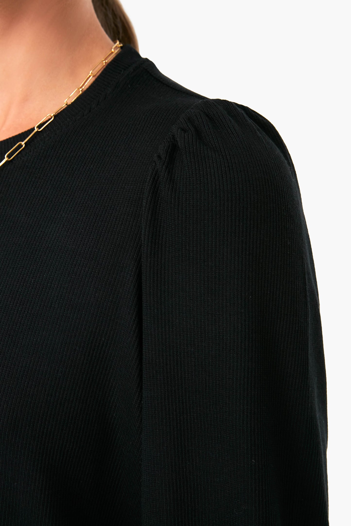Black Lexi Rib Puff Sleeve Top
