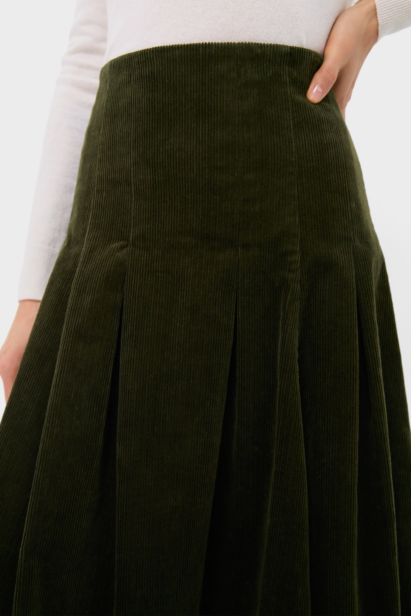 Olive Cord Woven Knee A-Line Skirt