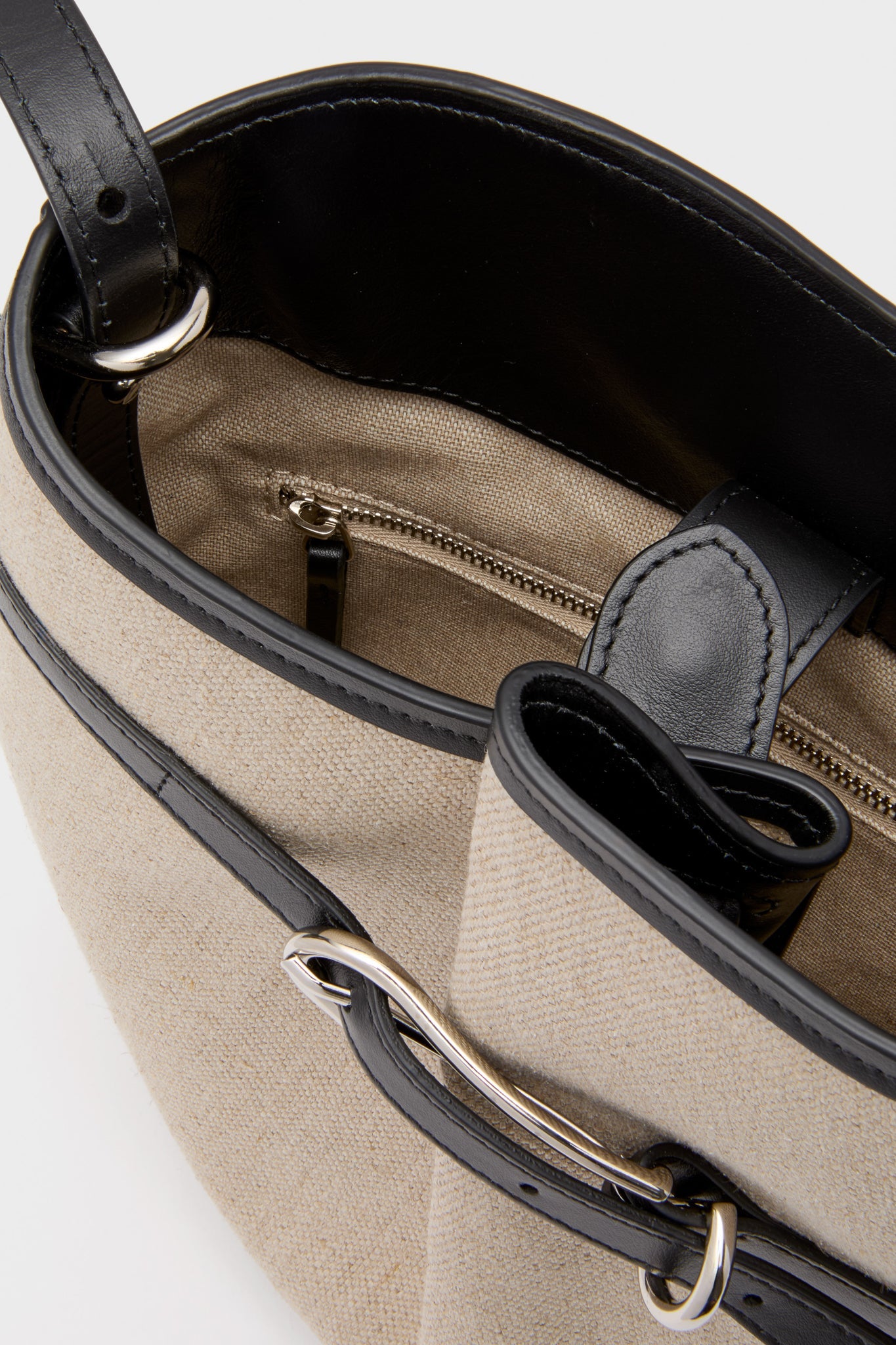 Natural and Black Belted Bucket Bag