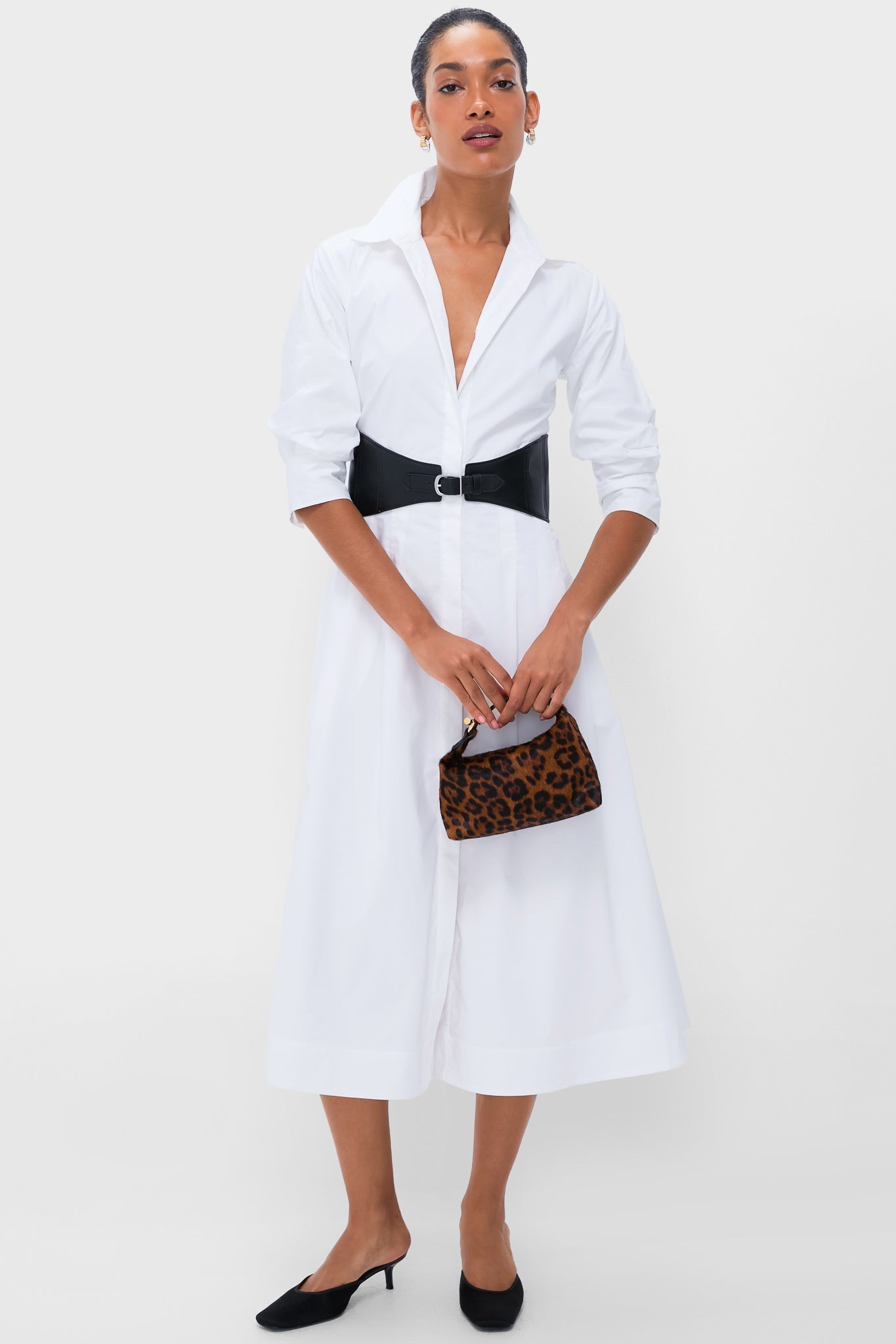 White Olson Belted Midi Dress