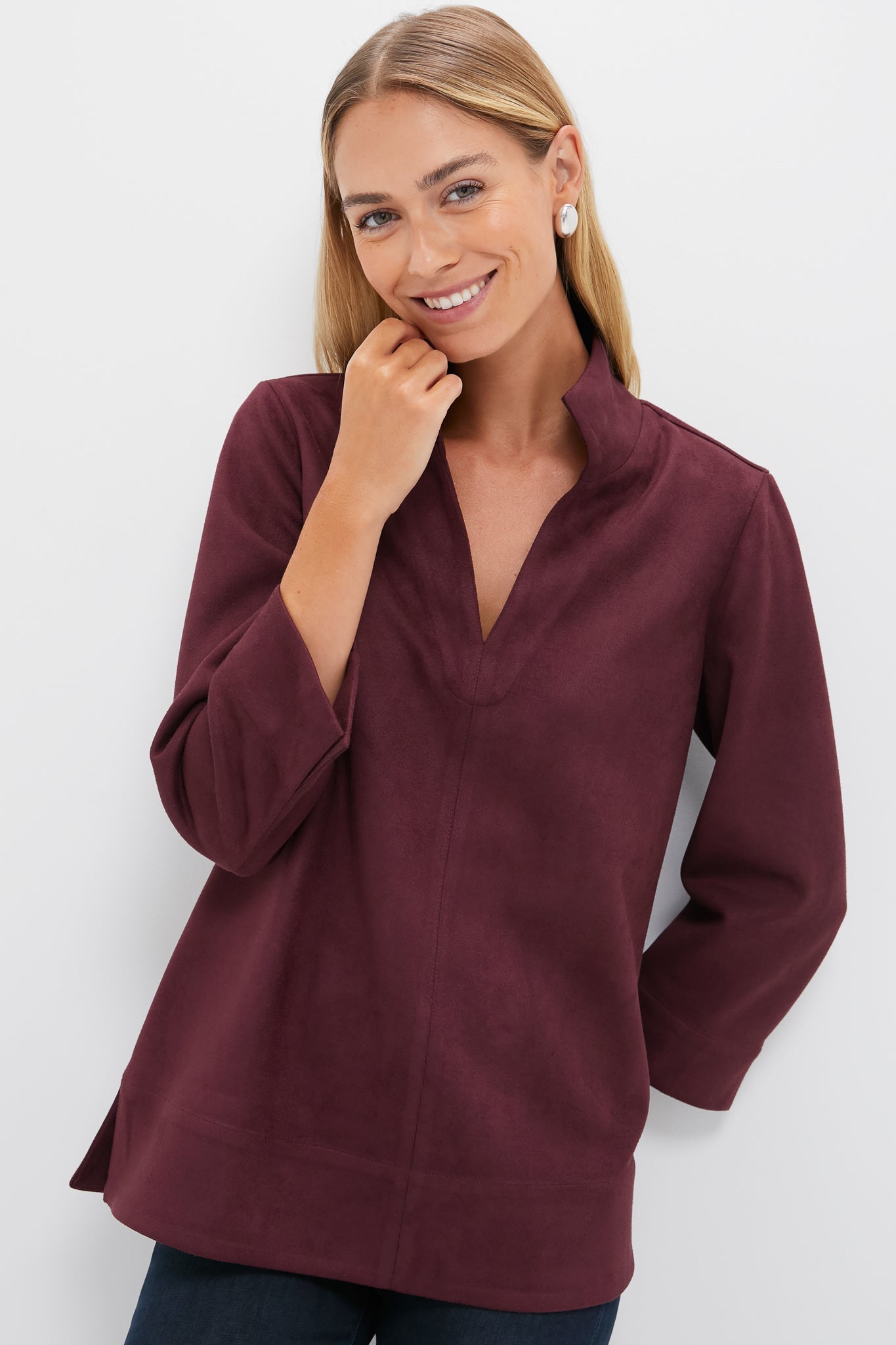 Winetasting Suede Margot Stand Collar Blouse