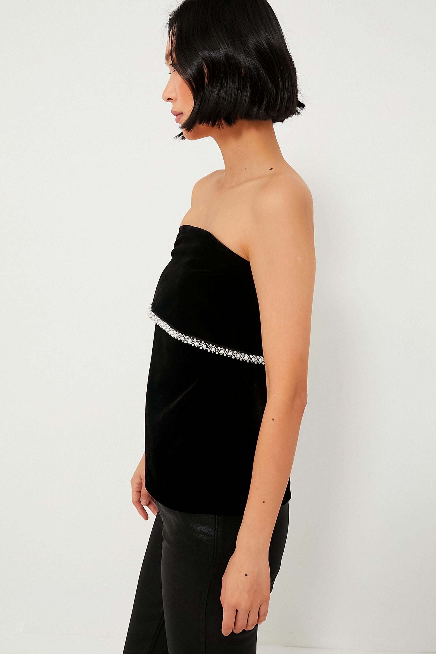 Velvet & Pearl Trim Strapless Valerie Top