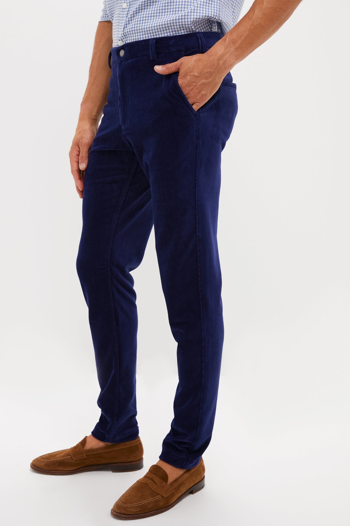 Navy Collins Corduroy Pull-on Trouser (34" Inseam)