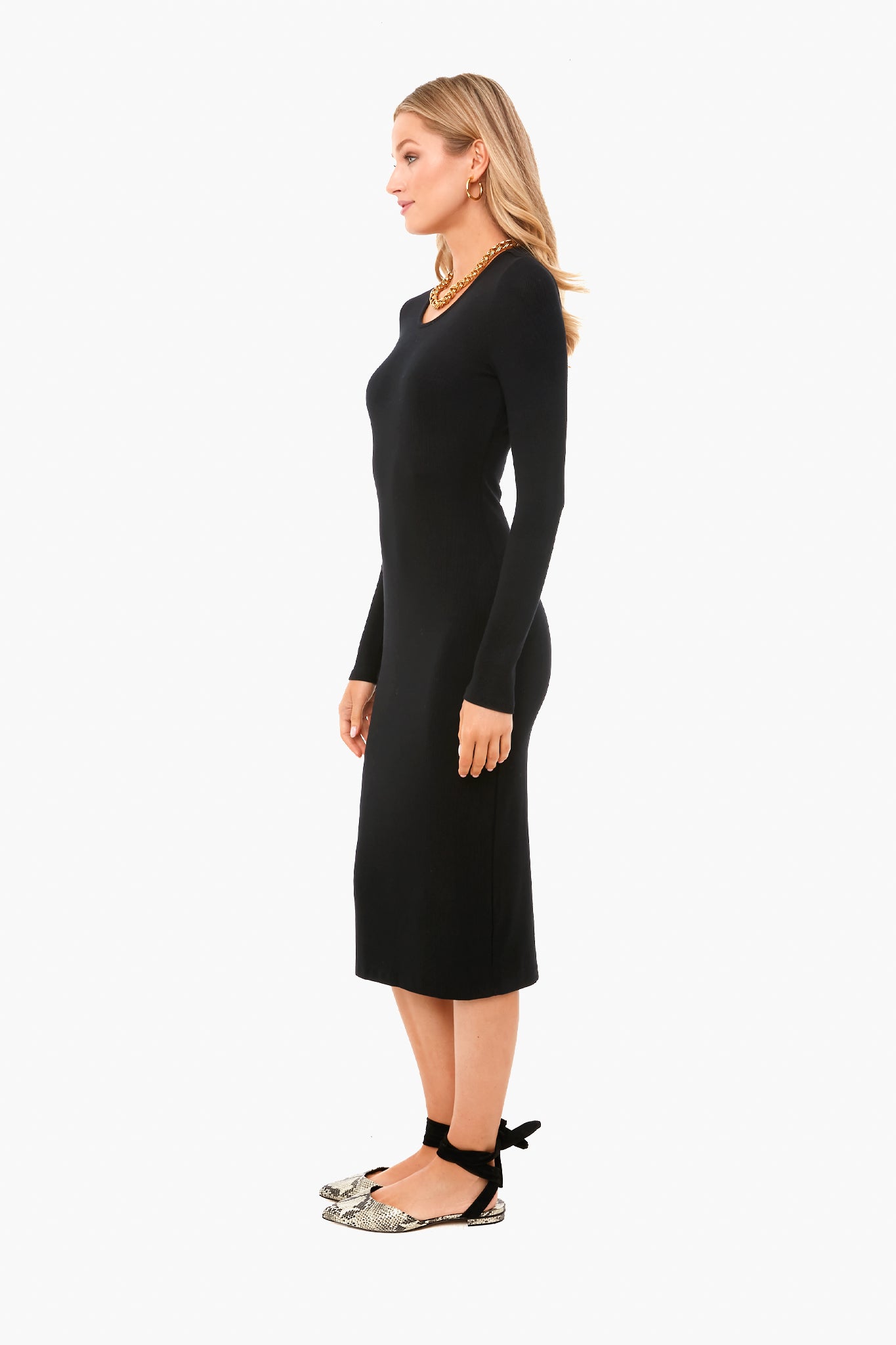 Black Lexi Rib Long Sleeve Midi Dress