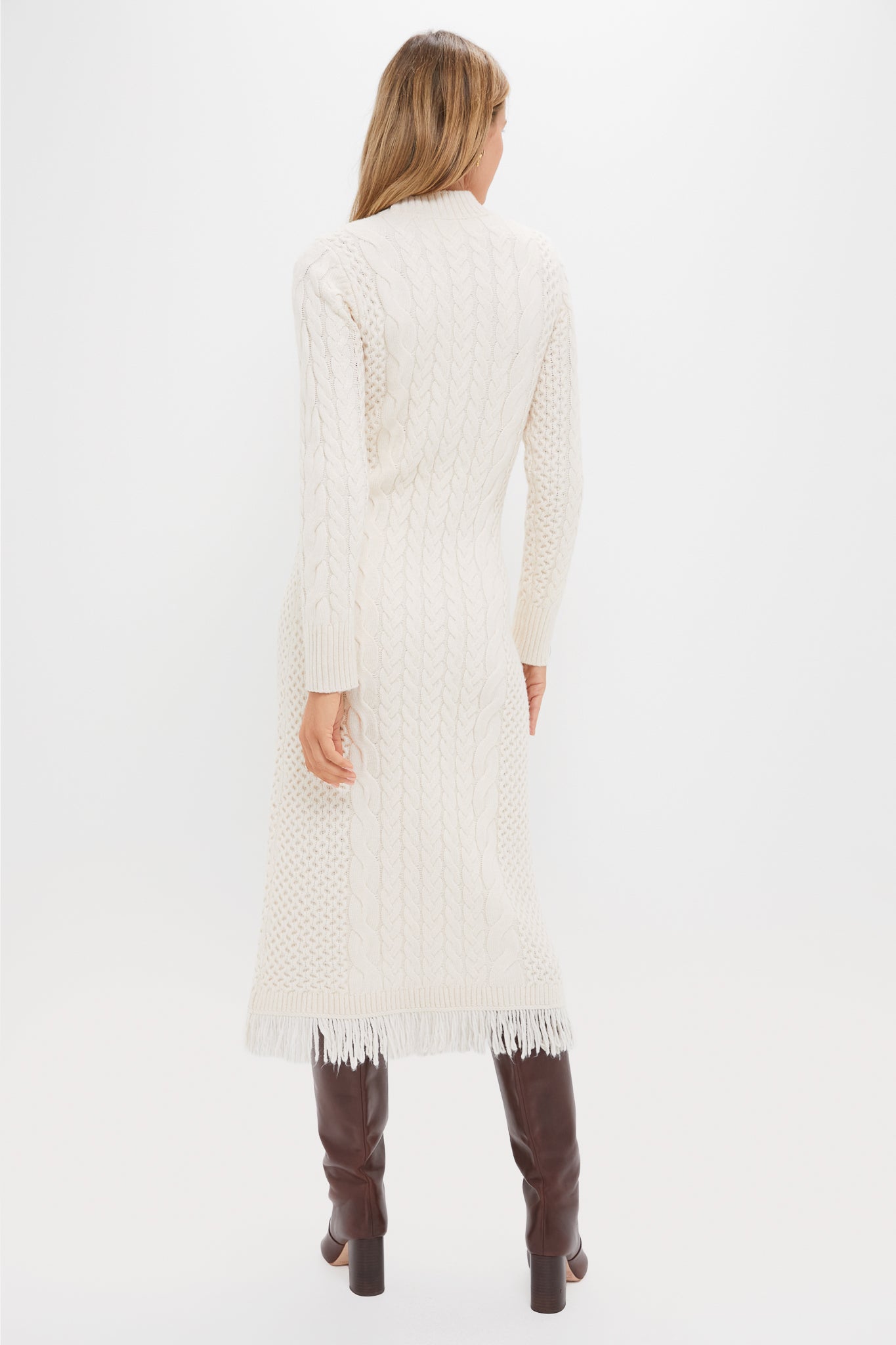 Cream Freya Fringe Sweater Dress