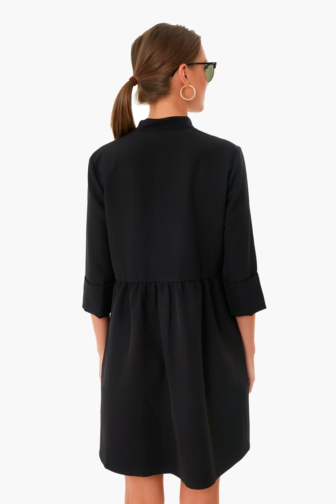 Black Stretch Crepe Royal Shirt Dress