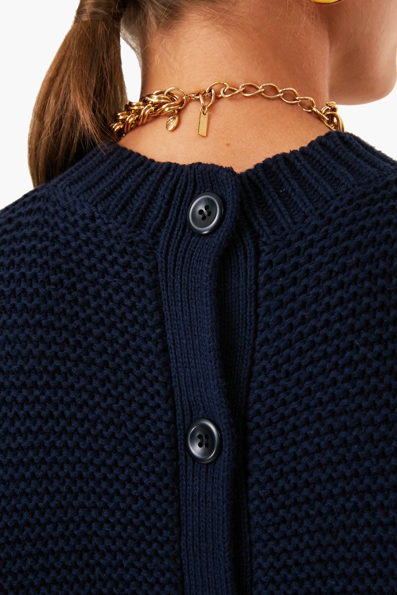 Dark Navy Button Back Crewneck Sweater