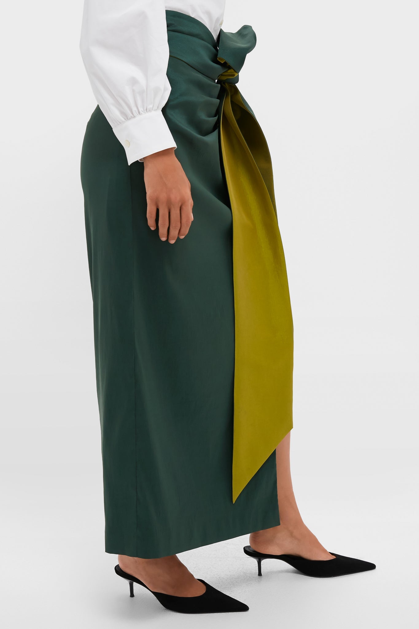 Forest Green Taffeta Angelise Tie Skirt