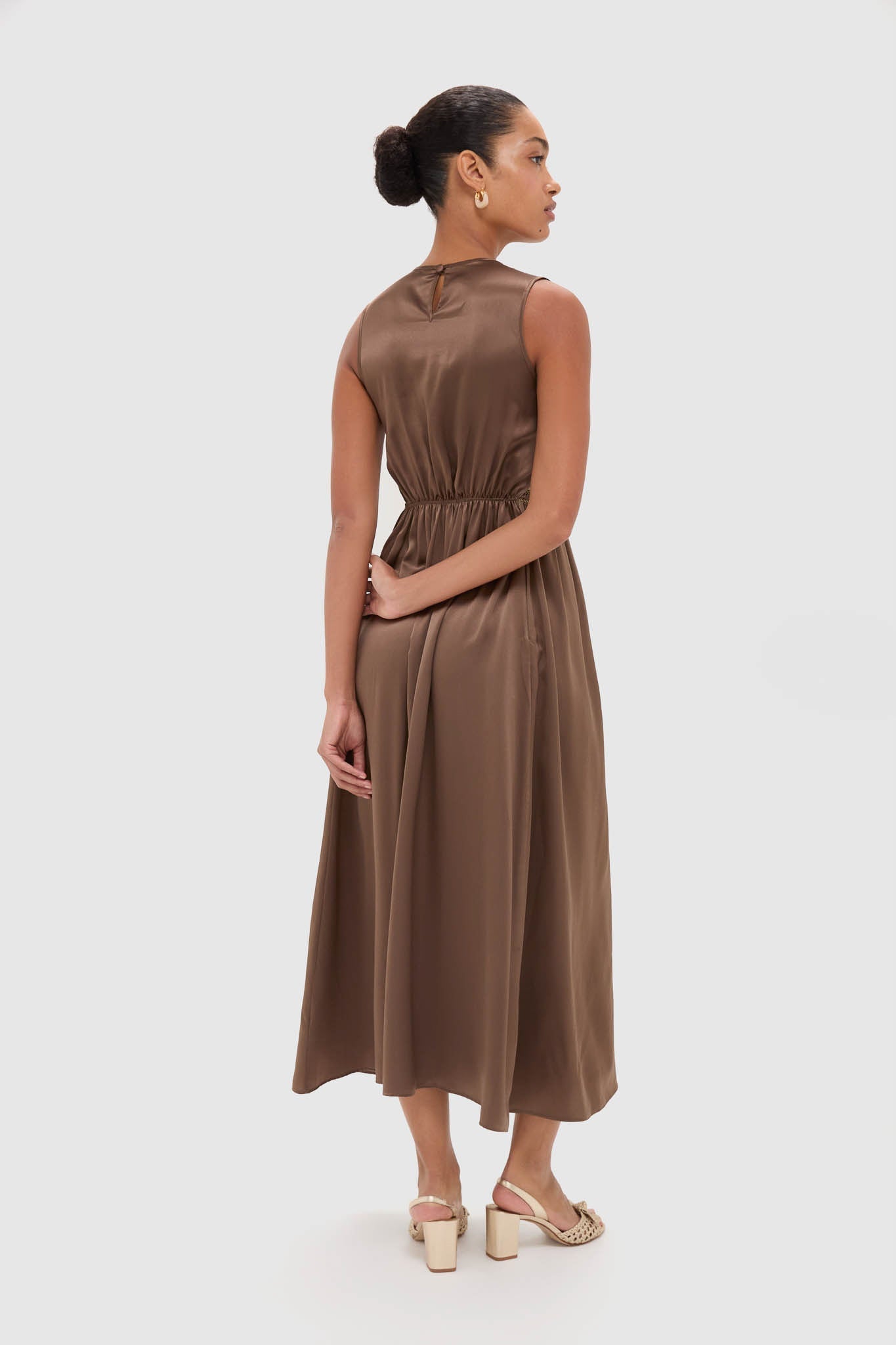 Regio Brown Silk Gioia Midi Dress