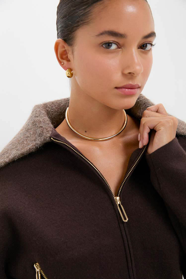 Chocolate Dakota Boiled Wool Bomber Coat