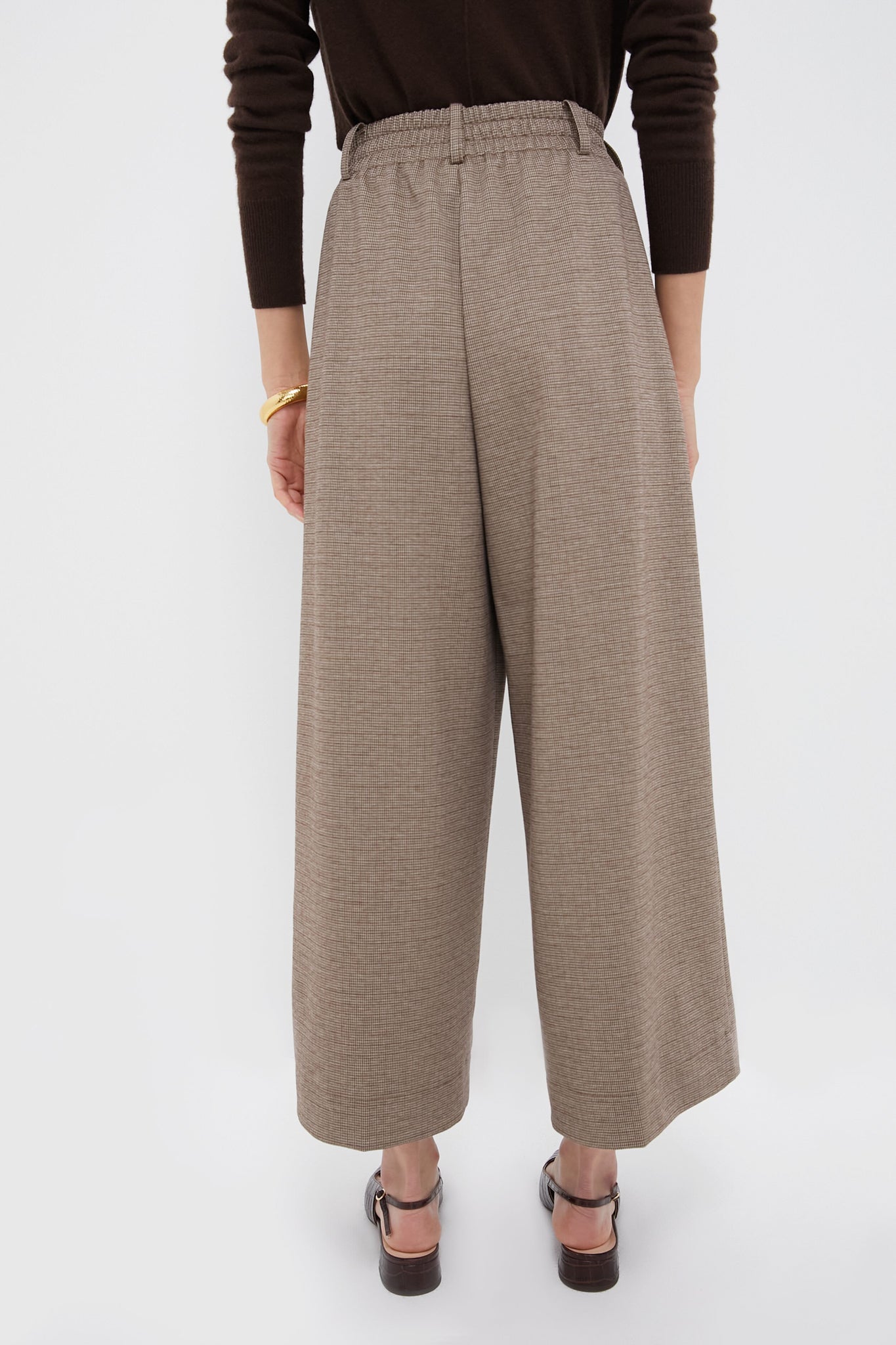 Brown Plaid Cropped Flare Carlton Pants
