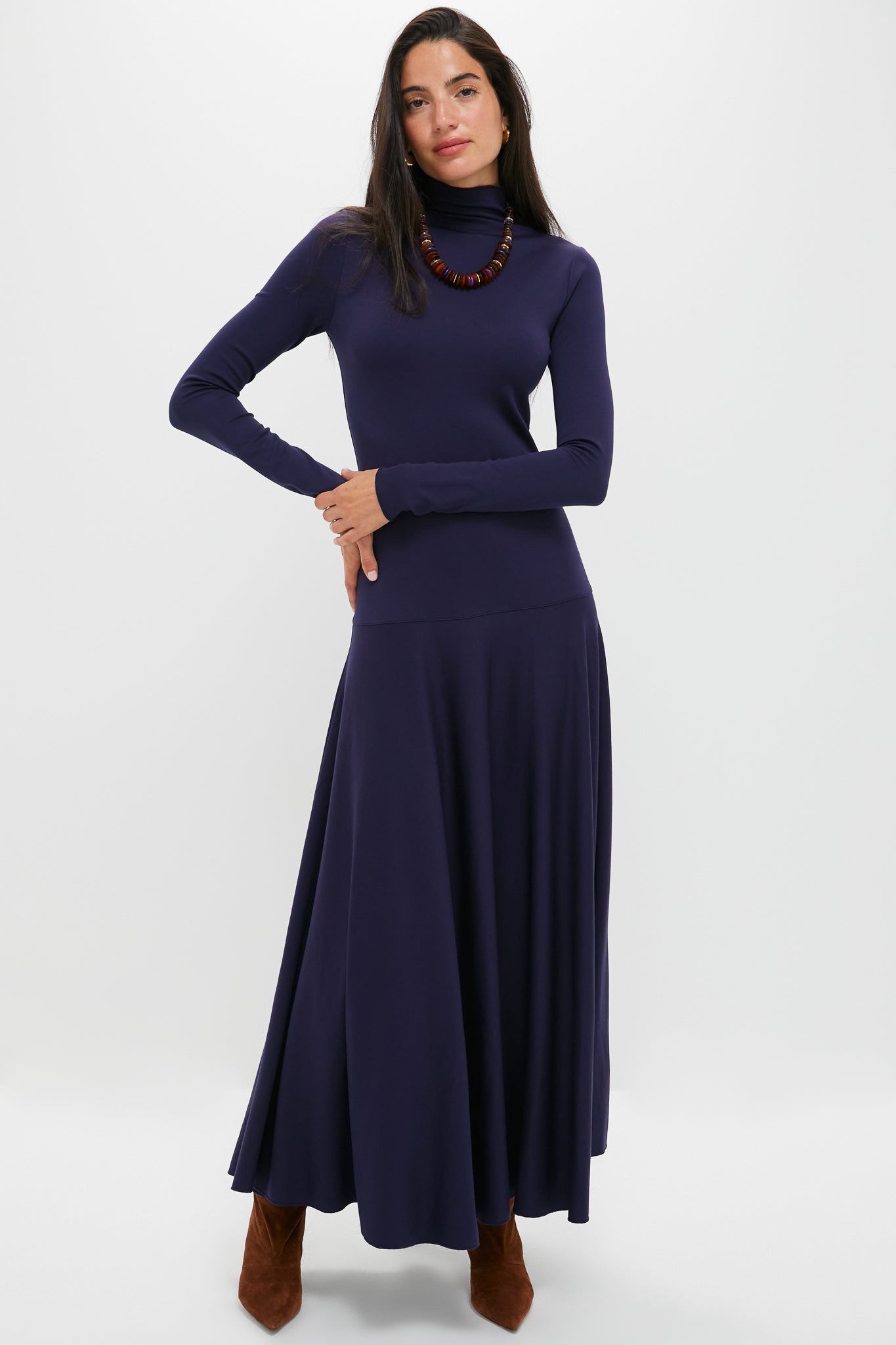 Ink Lux Jersey Knit Turtleneck Long Sleeve A-Line Dress