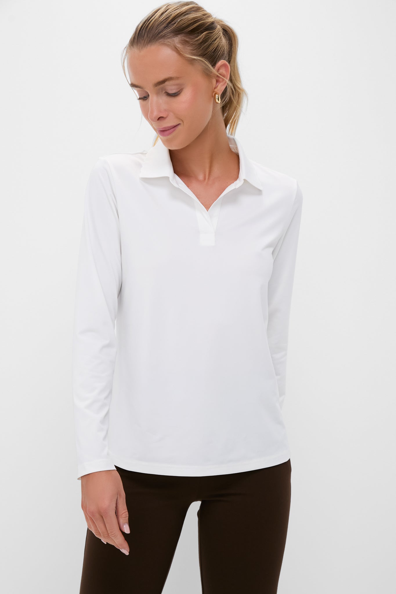 White Long Sleeve Caroline Polo