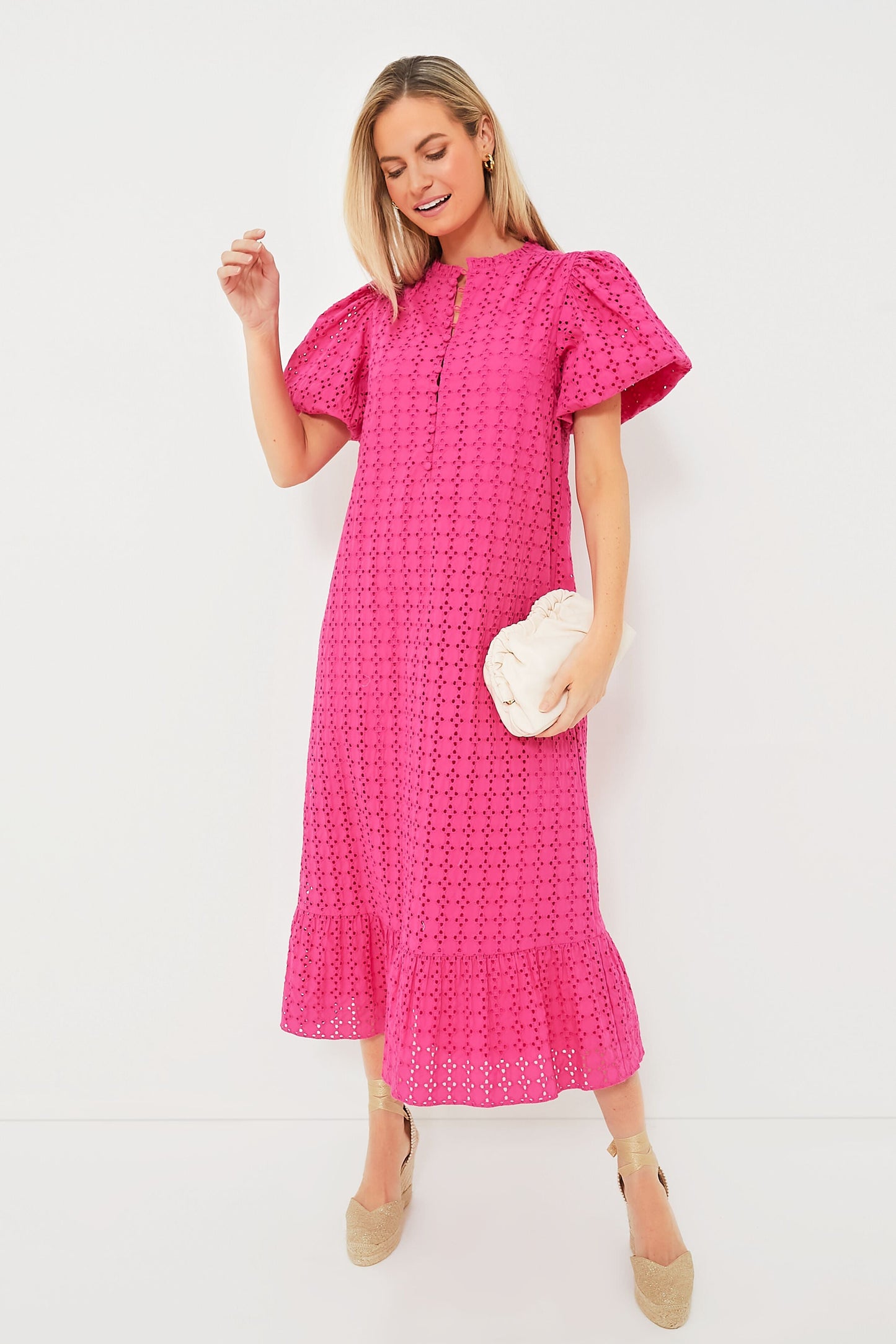 Pink Eyelet Midi Tryall Dress
