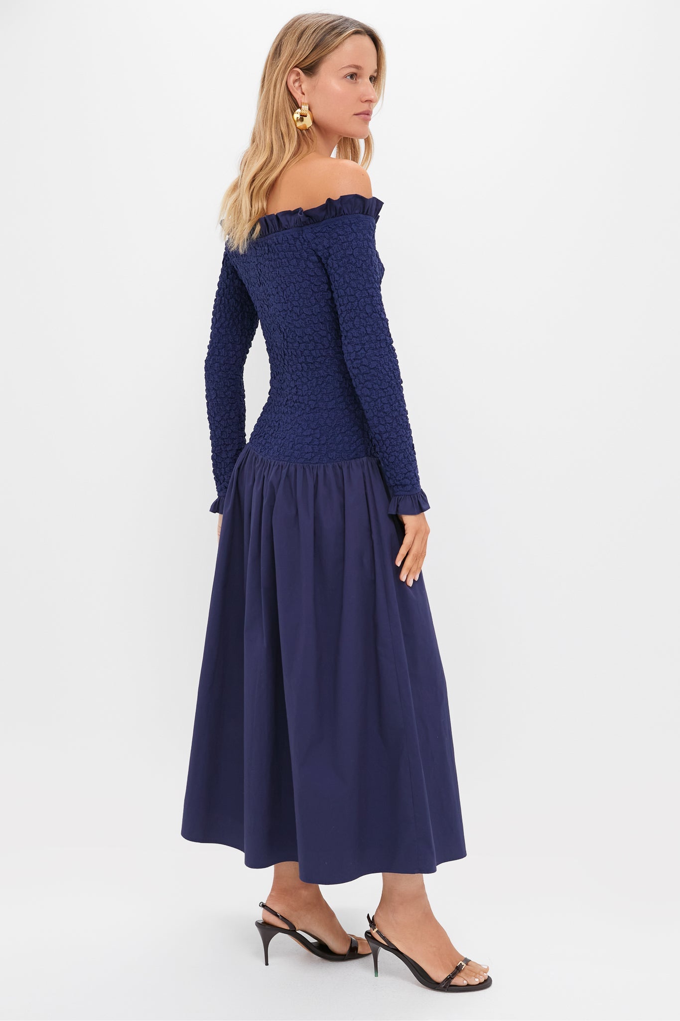 Navy Mixed Media Angola Maxi Dress