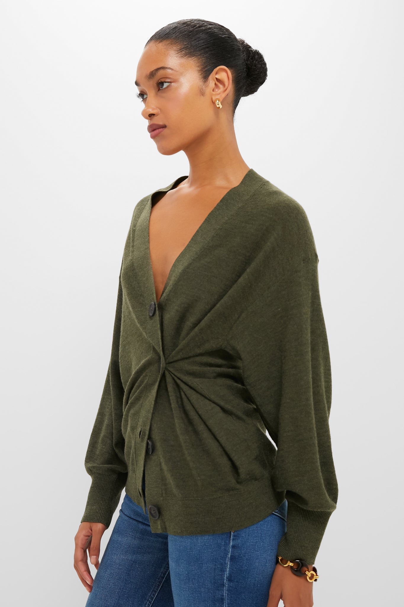 Olive Drippy Tissue Cardigan