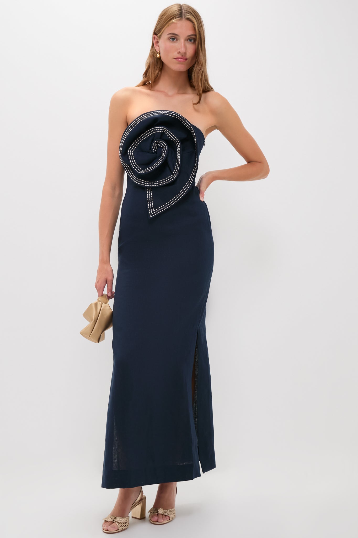 Navy Tactos Embroidered Maxi Dress
