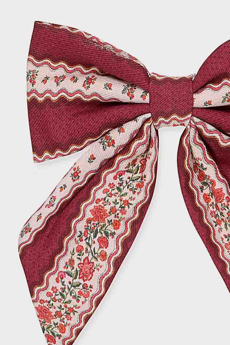 Burgundy Floral Girl Large Bow Clip
