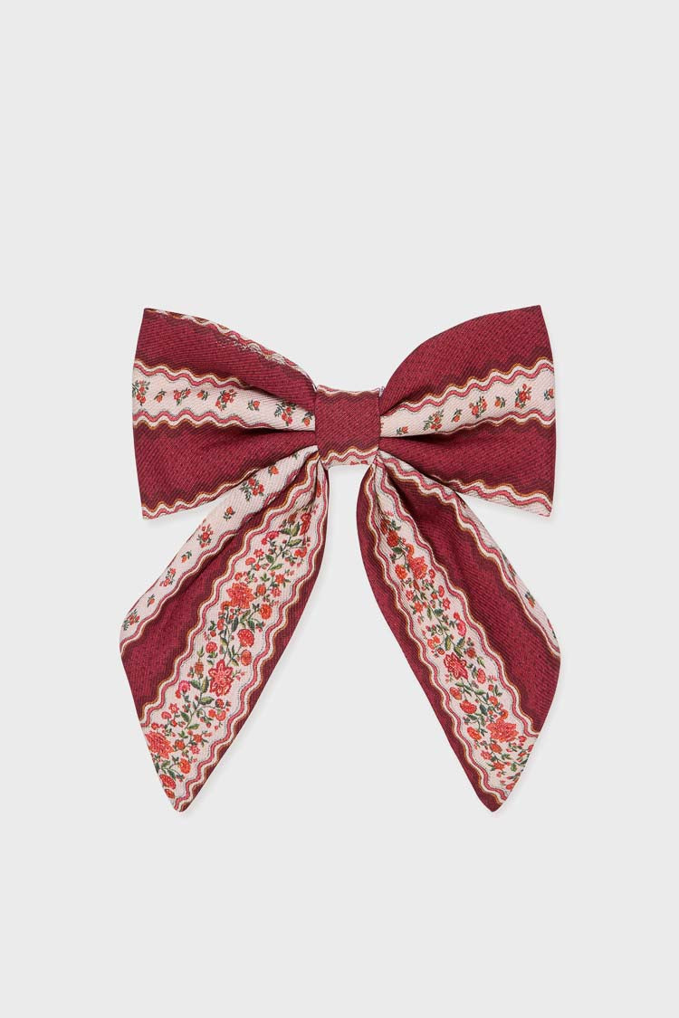 Burgundy Floral Girl Large Bow Clip