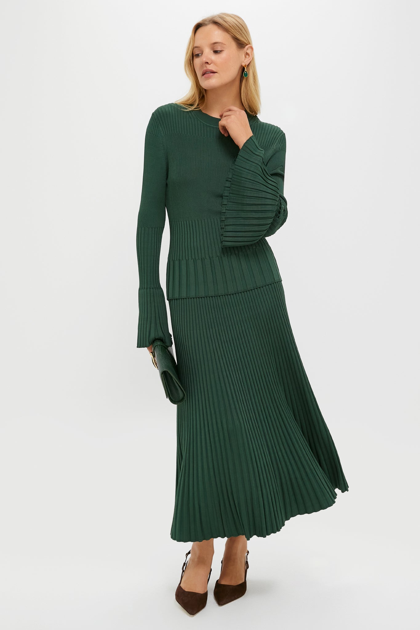Dark Green Pleated Midi Skirt