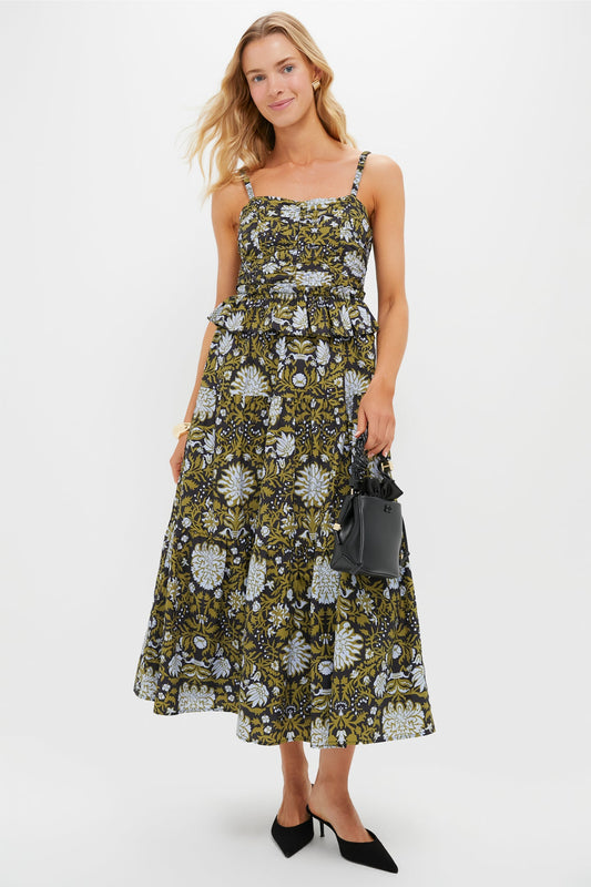 Black Floral Peplum Myles Midi Dress