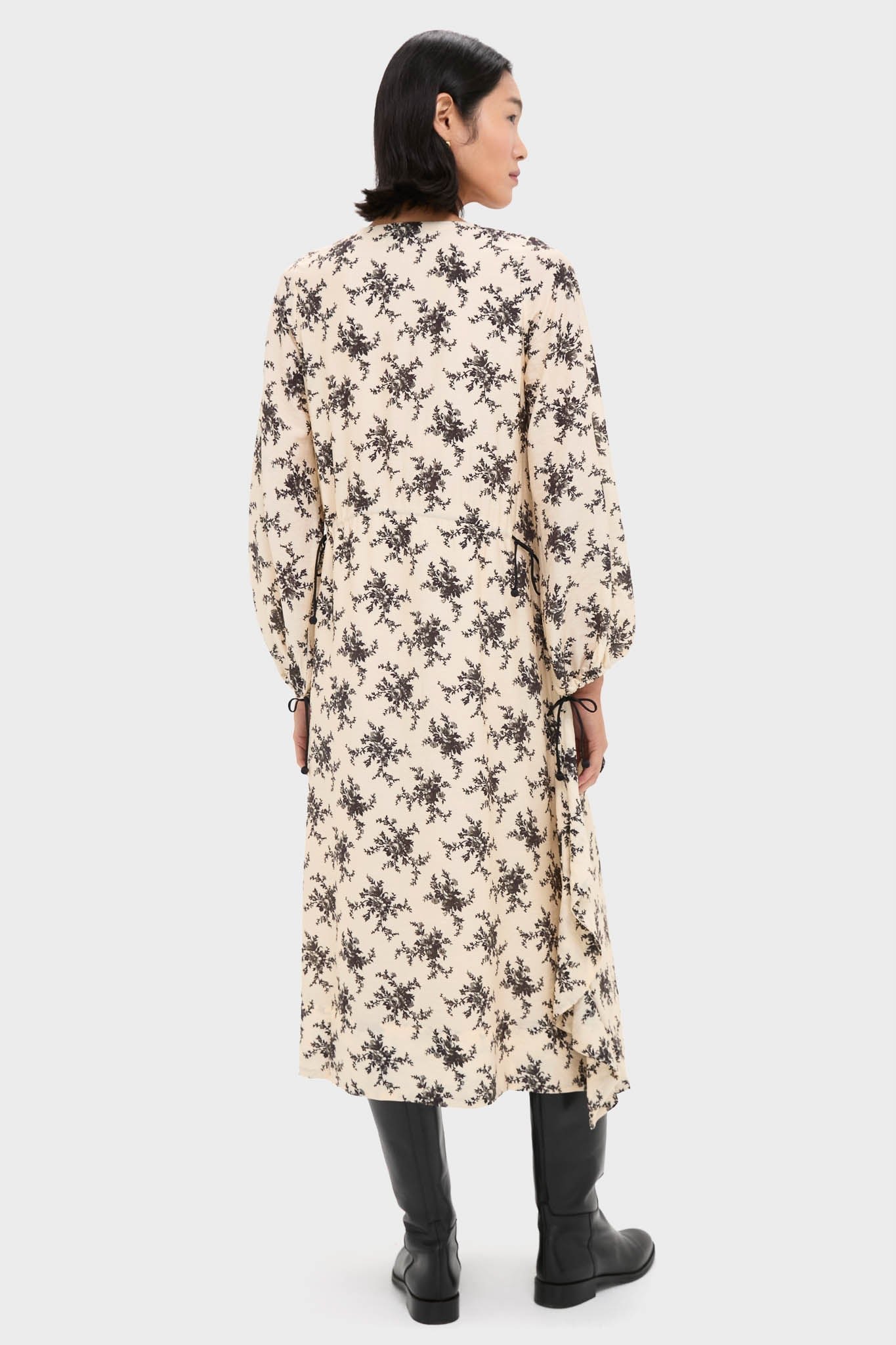 Cream Joan Print Tie Front Midi Dress