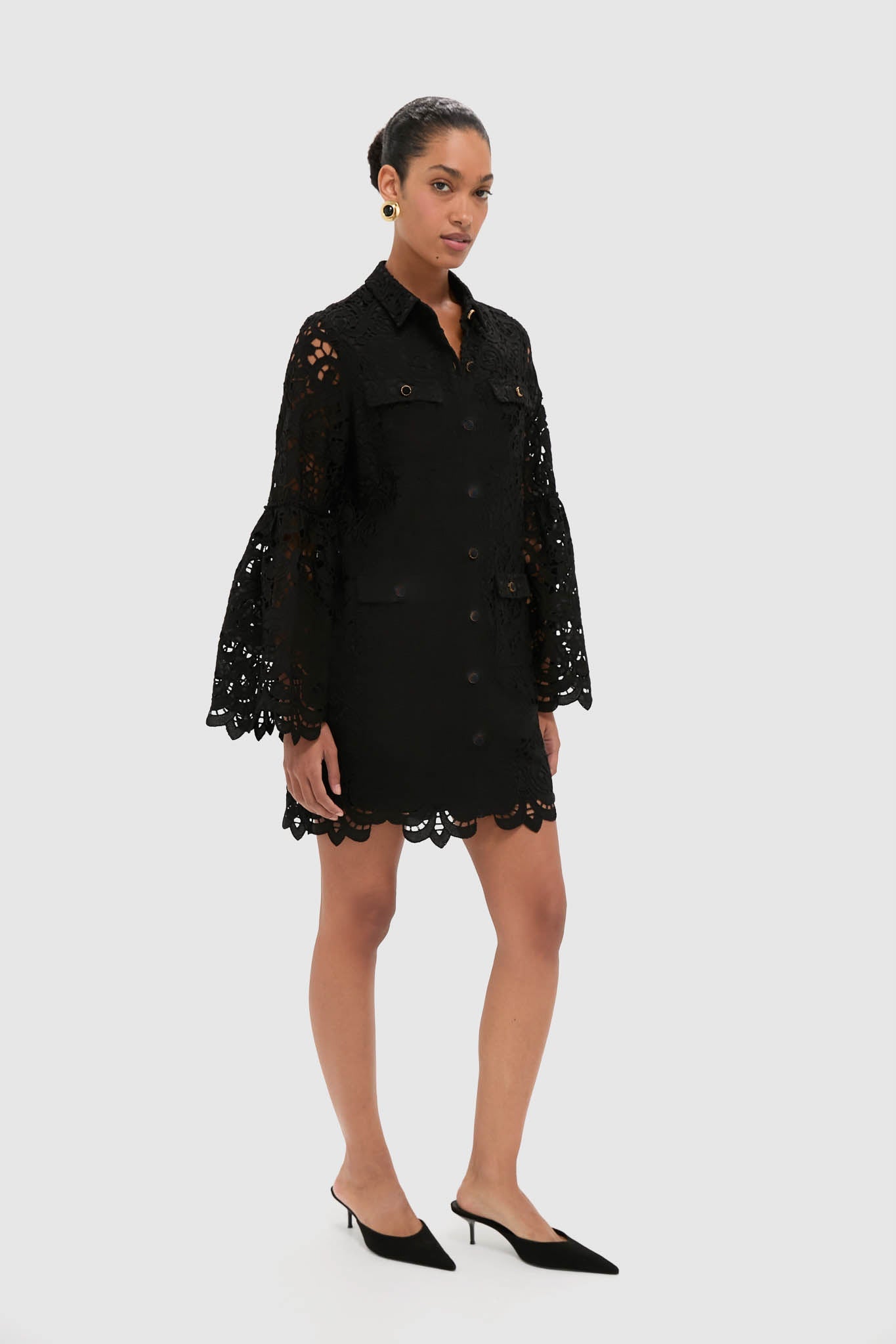 Black Lace Long Sleeve Rachael Mini Dress