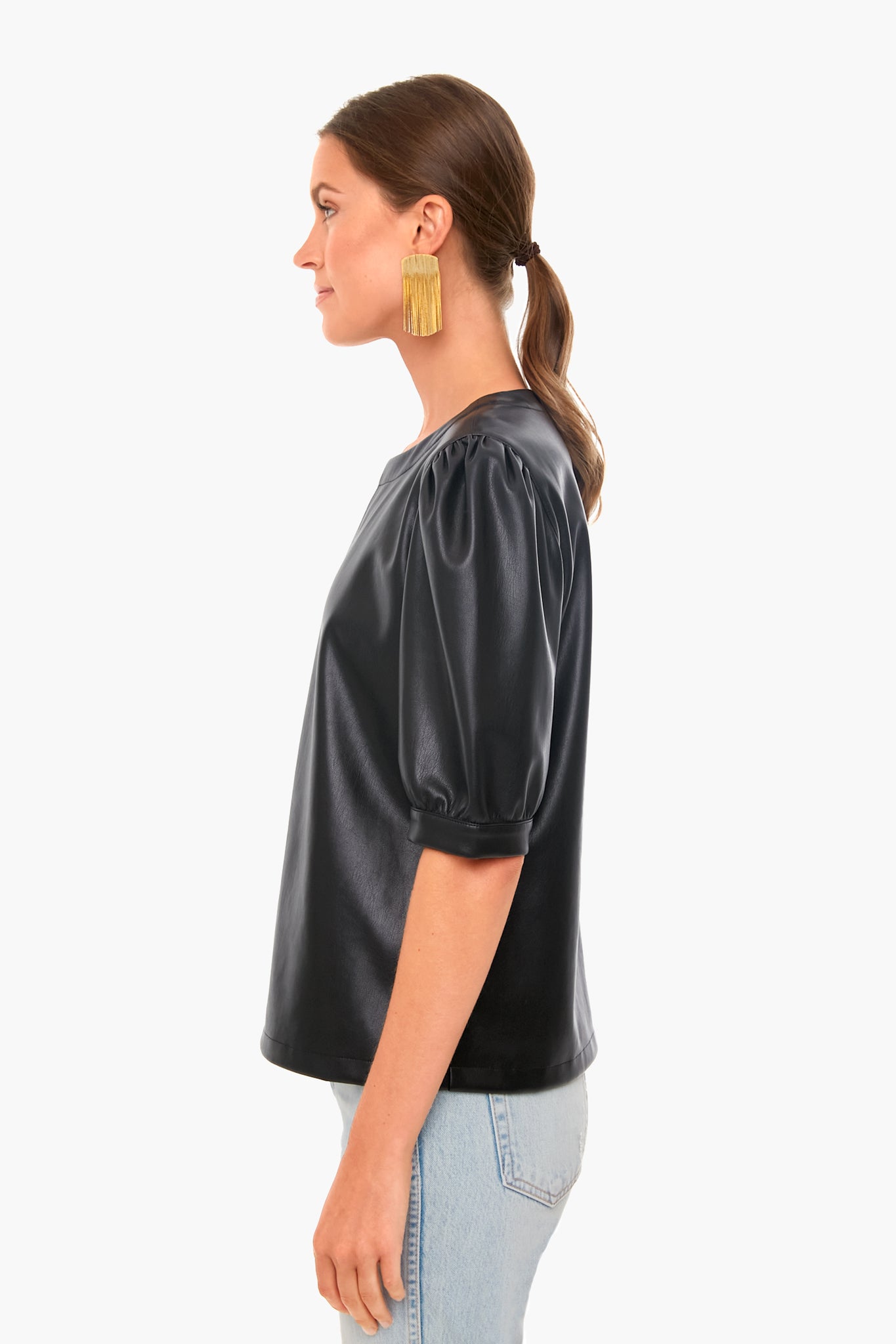 Vegan Leather Puff Sleeve Top