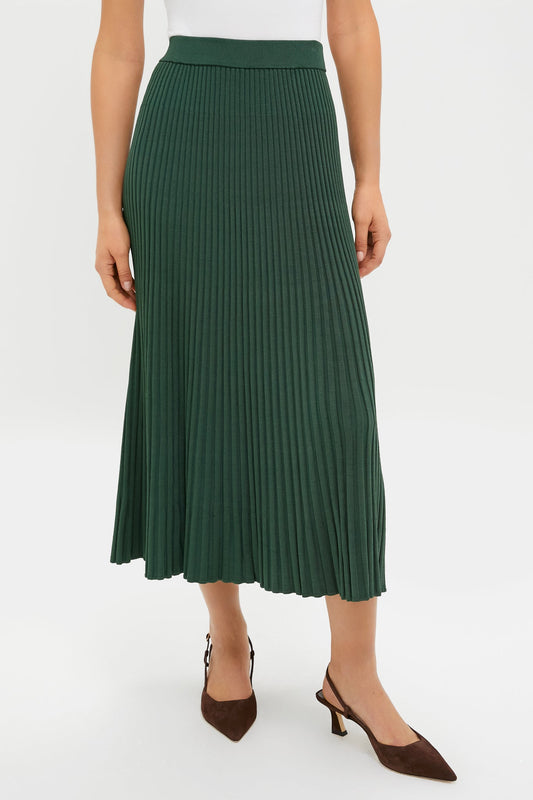 Dark Green Pleated Midi Skirt