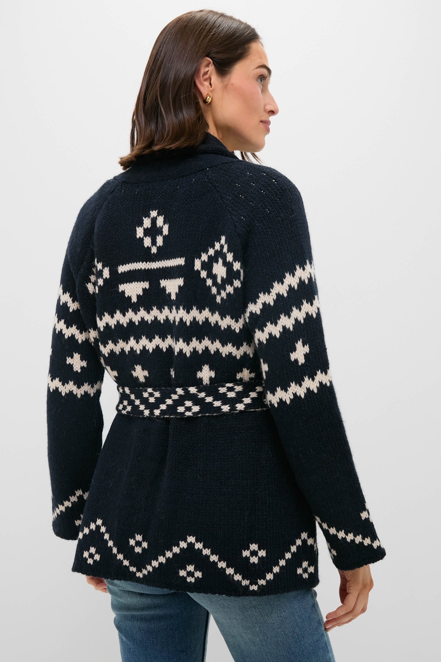 Navy and Cream Reversible Shepherd Cardigan