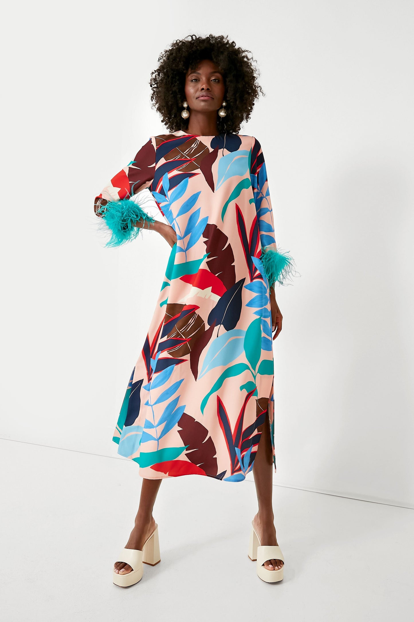 Vibrant Palm Feather Jamie Dress