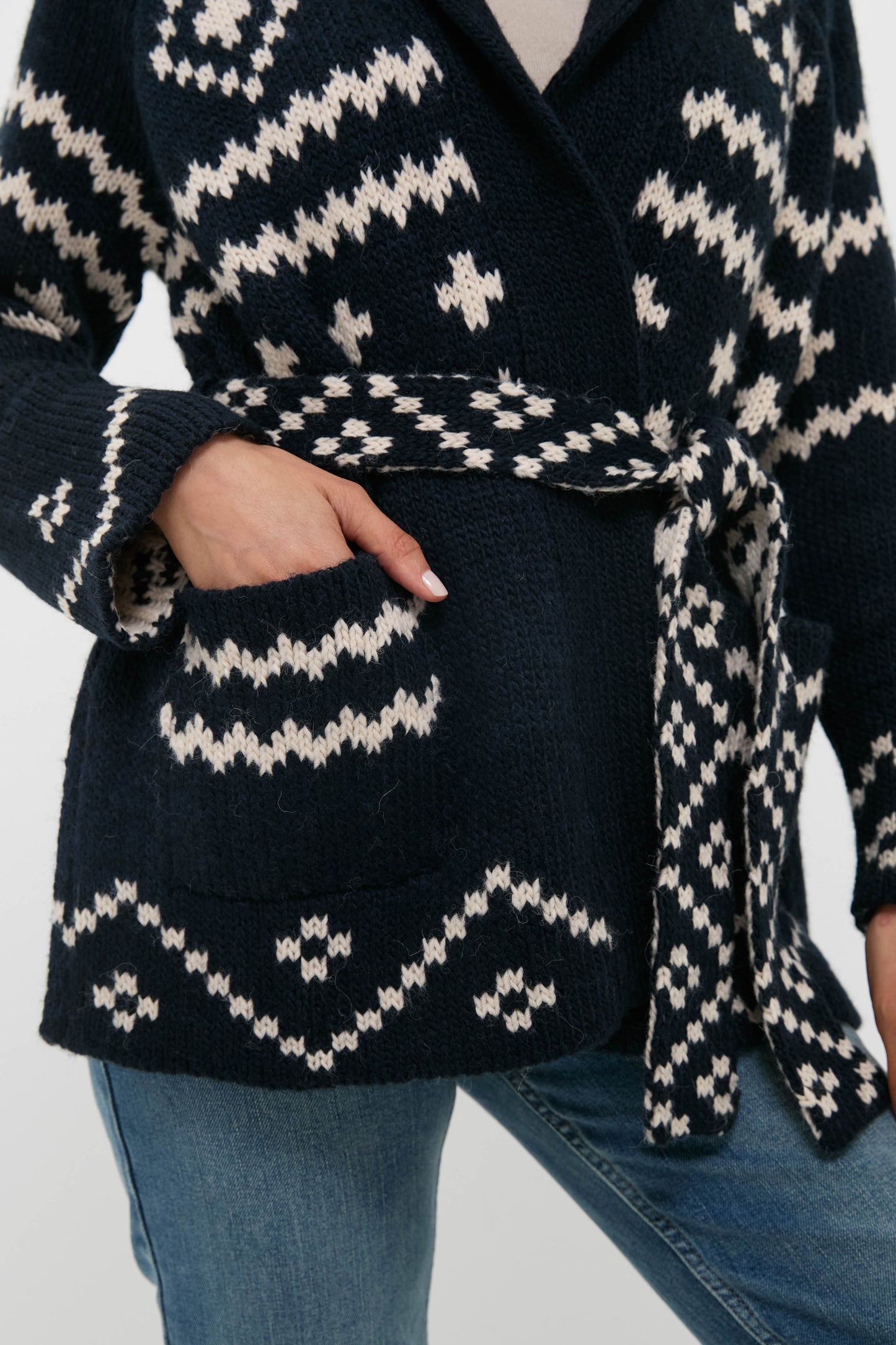 Navy and Cream Reversible Shepherd Cardigan