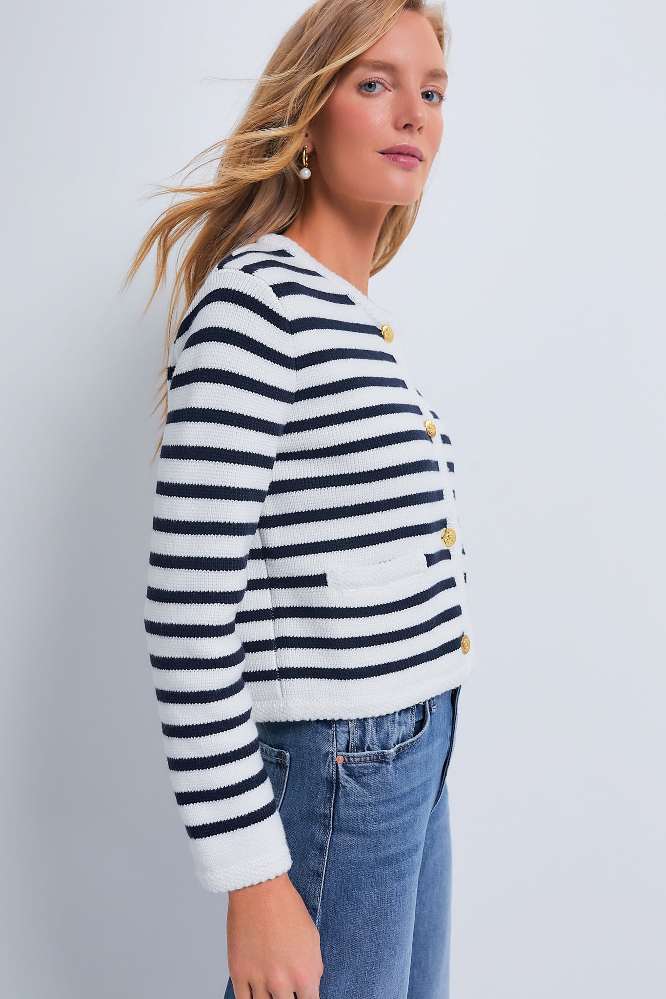 Navy & Cream Stripe Anna Structured Knit Cardigan