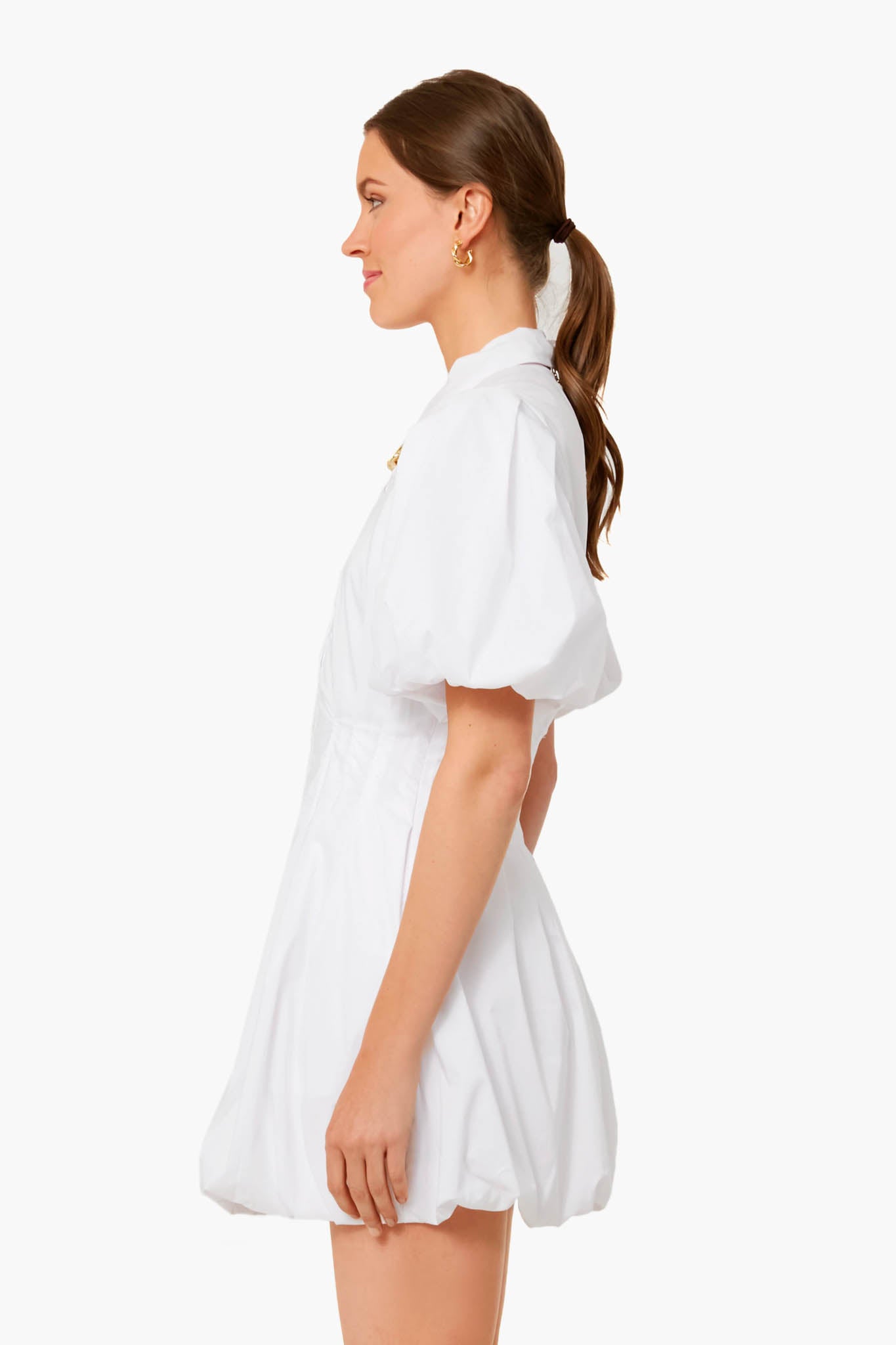 White Cleo Core Pleated Poplin Balloon Pintuck Mini Dress