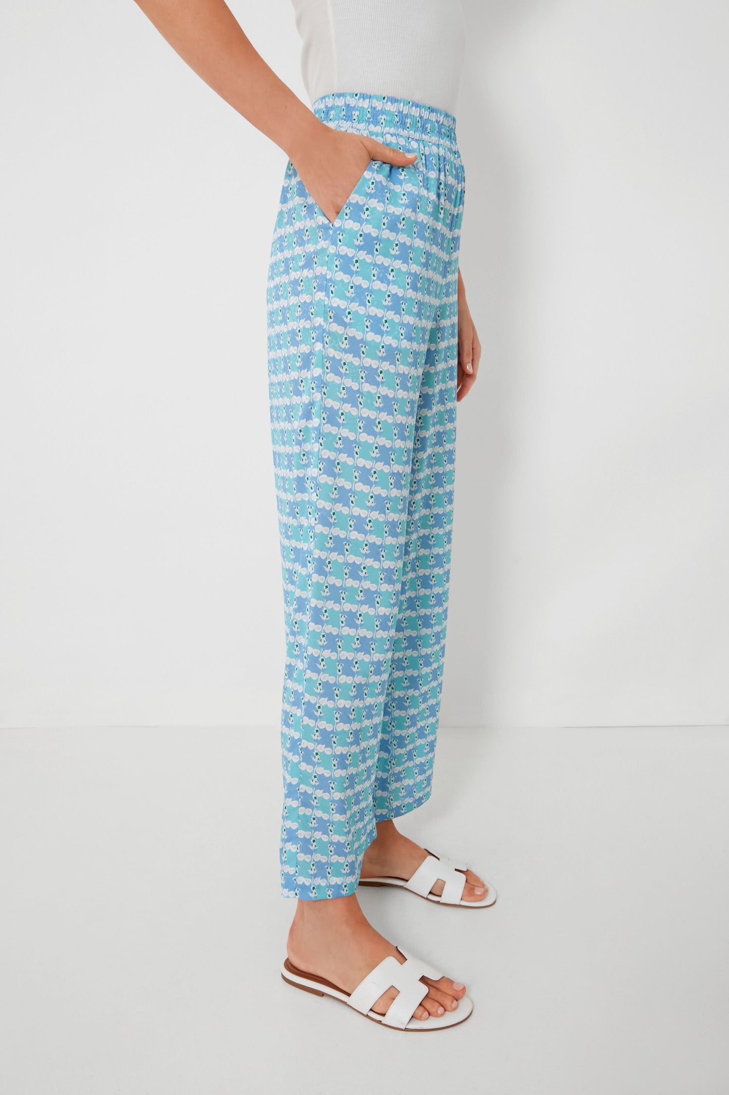 Blue Geometric Print Silky Paloma Pants