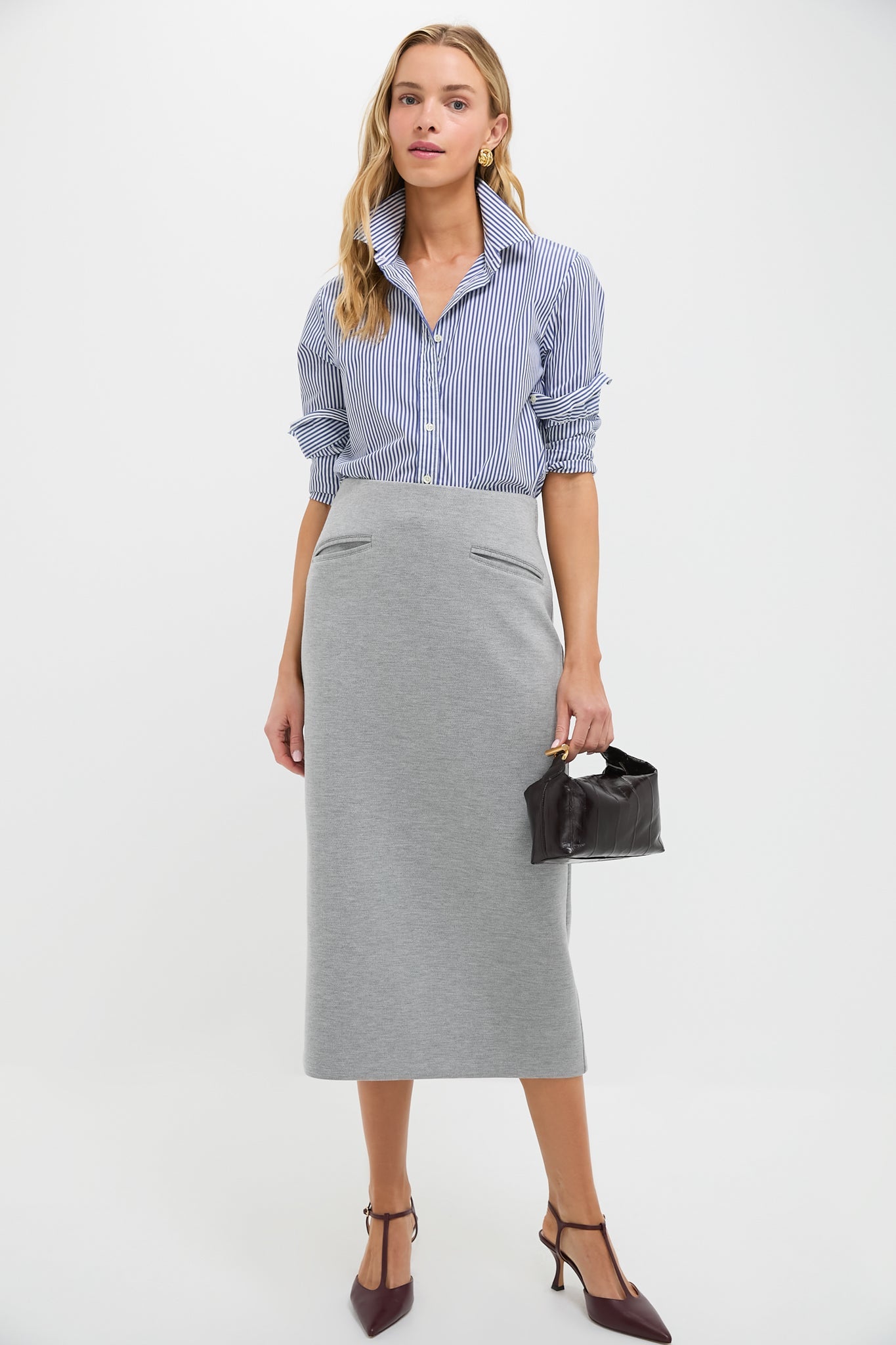 Gray Herringbone Rosewell Midi Skirt