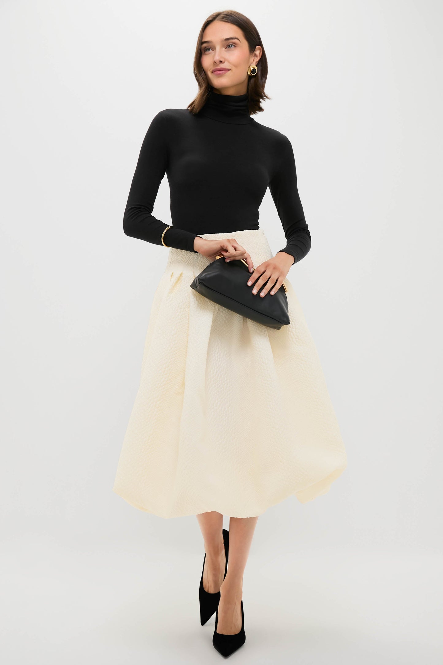 Cream Fayetta Embossed Bubble Skirt