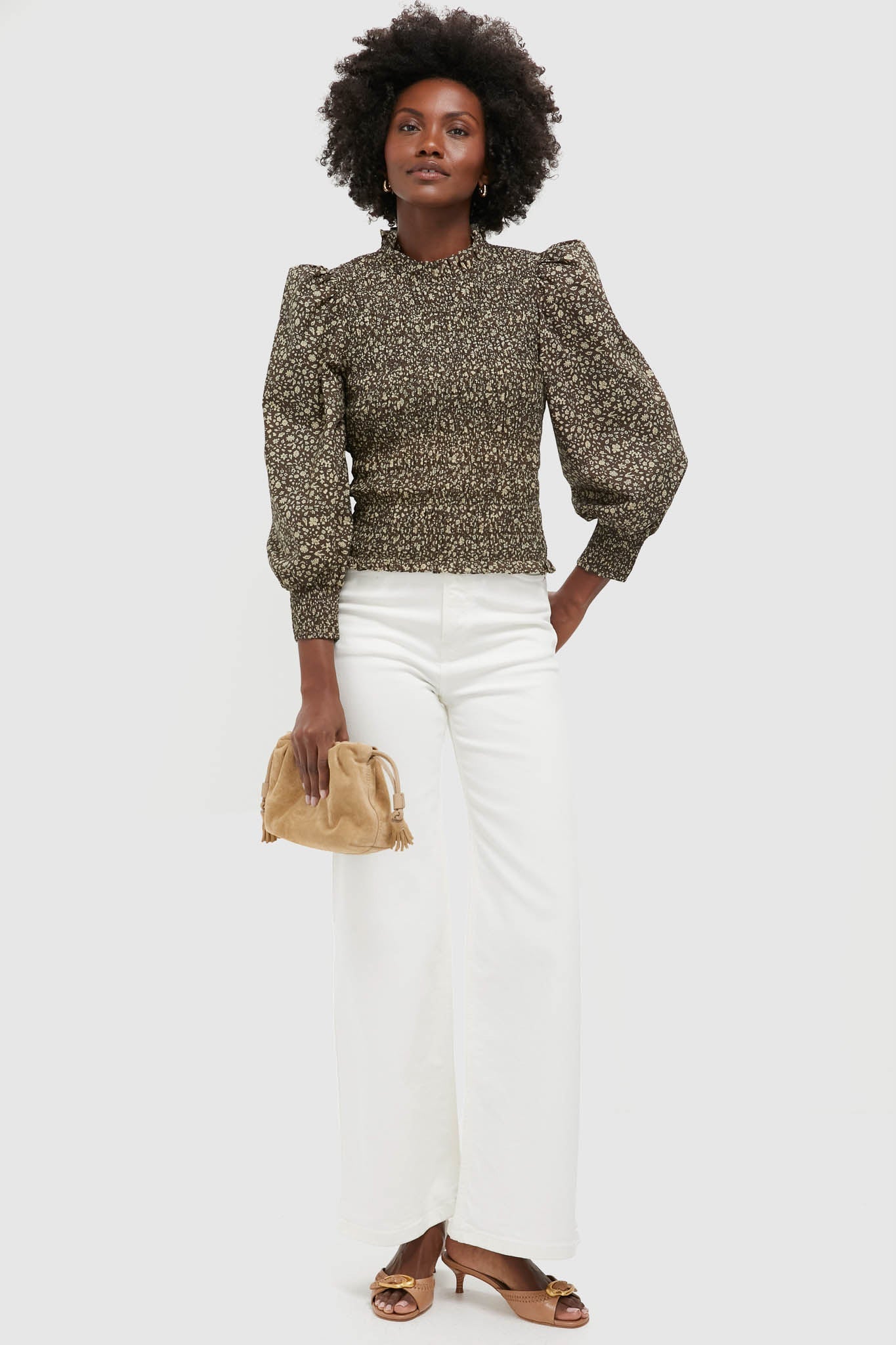 Black & Tan Floral Smocked Montgomery Blouse